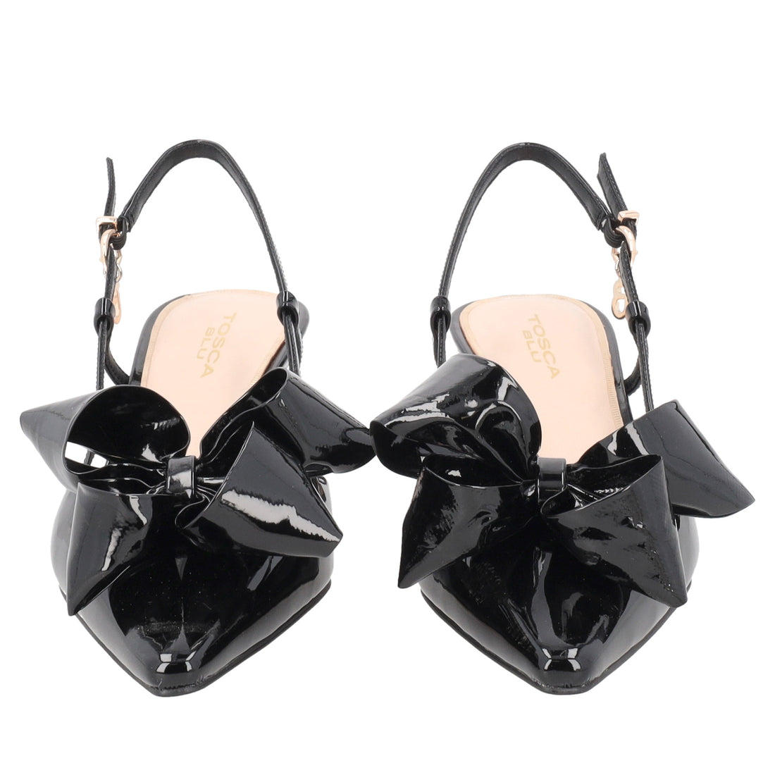 Doha patent leather slingback with black bow