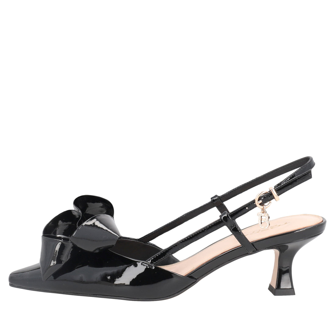 Doha patent leather slingback with black bow