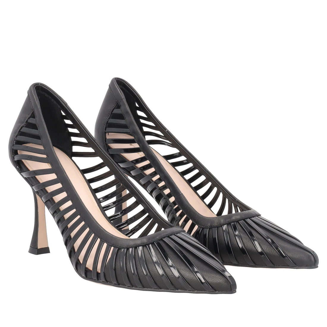 Dubai pumps in laminated leather and black patent leather