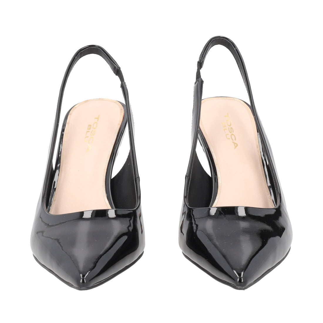 Dubai patent leather slingback with black heel