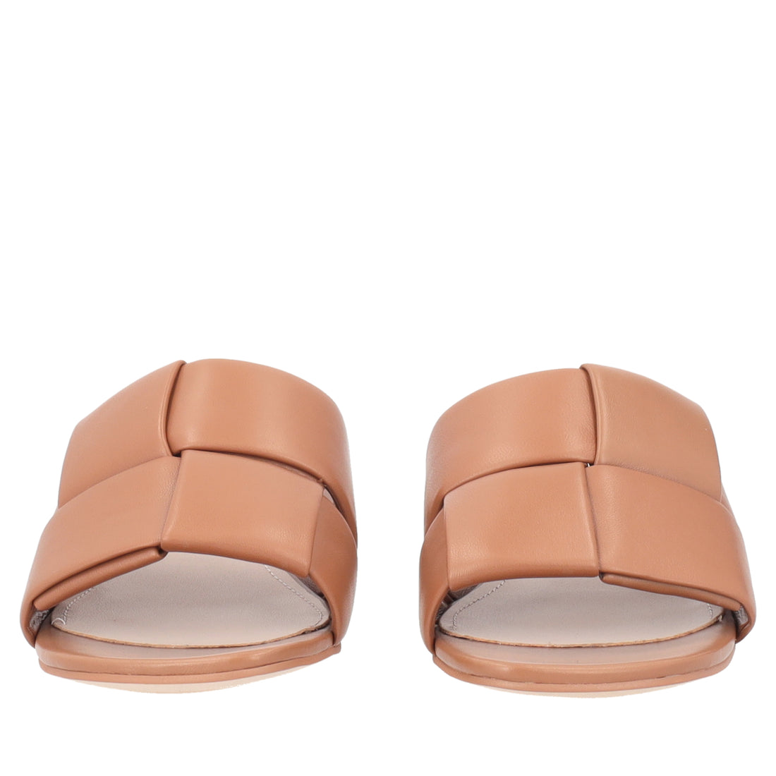 Kyoto flat leather sandal with biscuit-colored weave