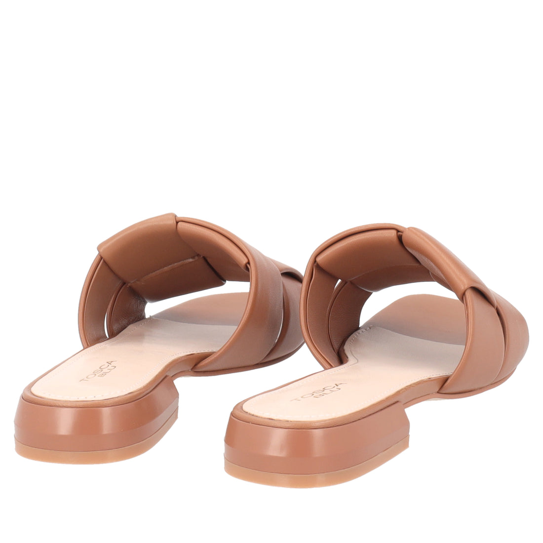 Kyoto flat leather sandal with biscuit-colored weave
