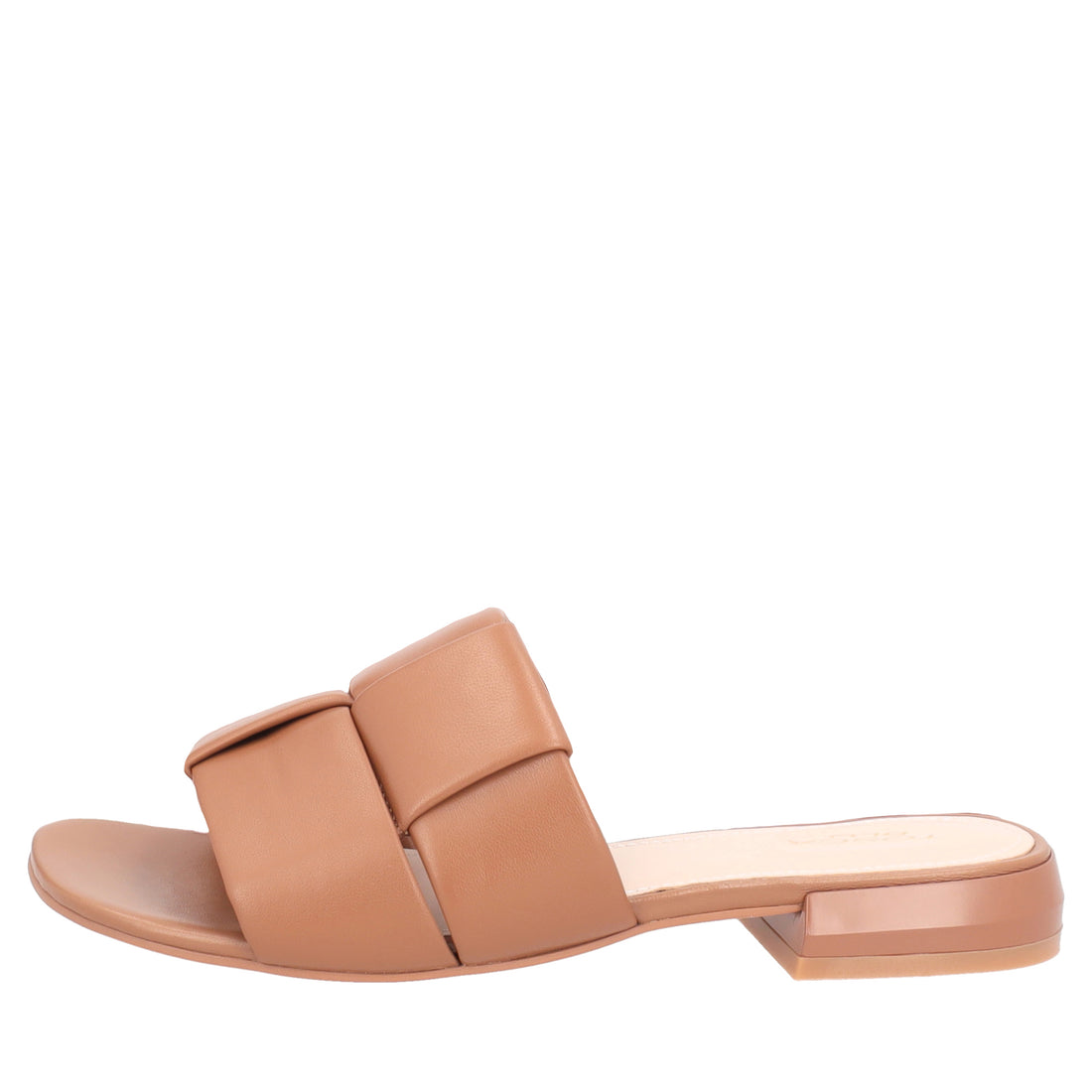 Kyoto flat leather sandal with biscuit-colored weave