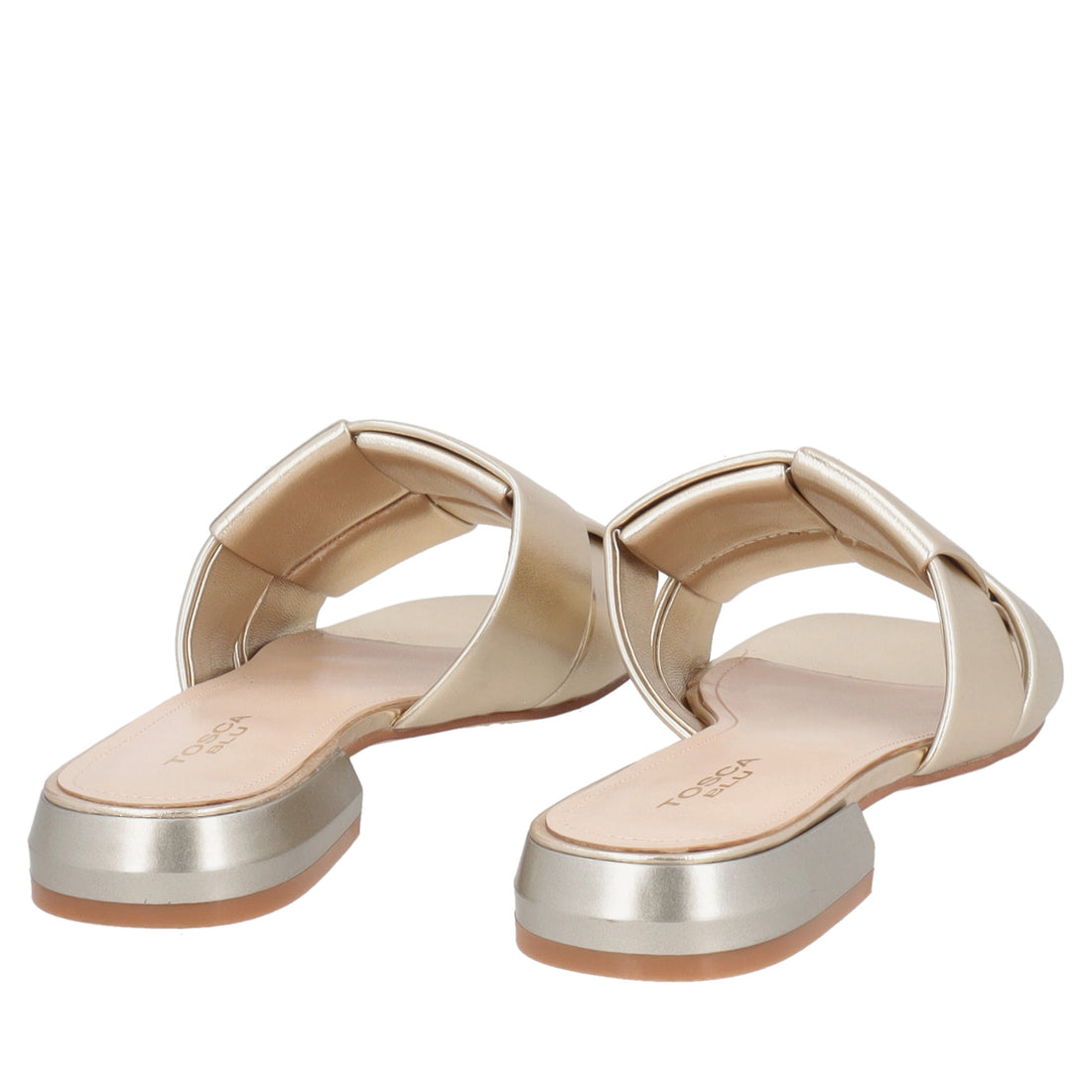Kyoto flat sandal in gold-colored leather with weave