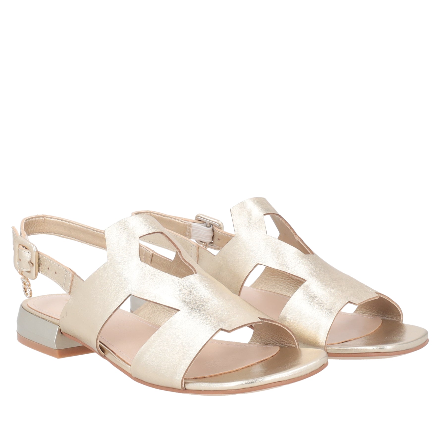 Kyoto flat leather sandal with gold strap