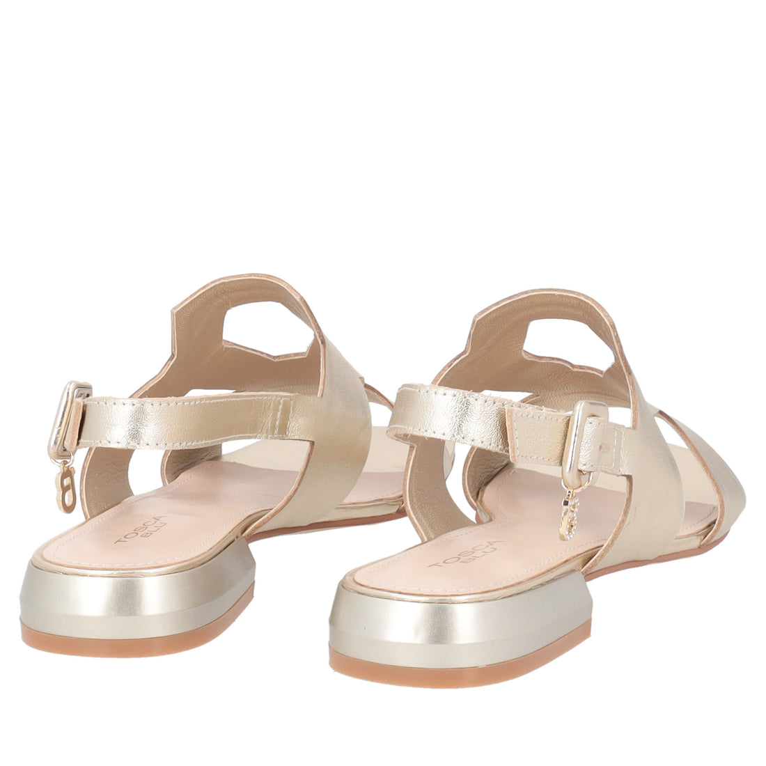 Kyoto flat leather sandal with gold strap
