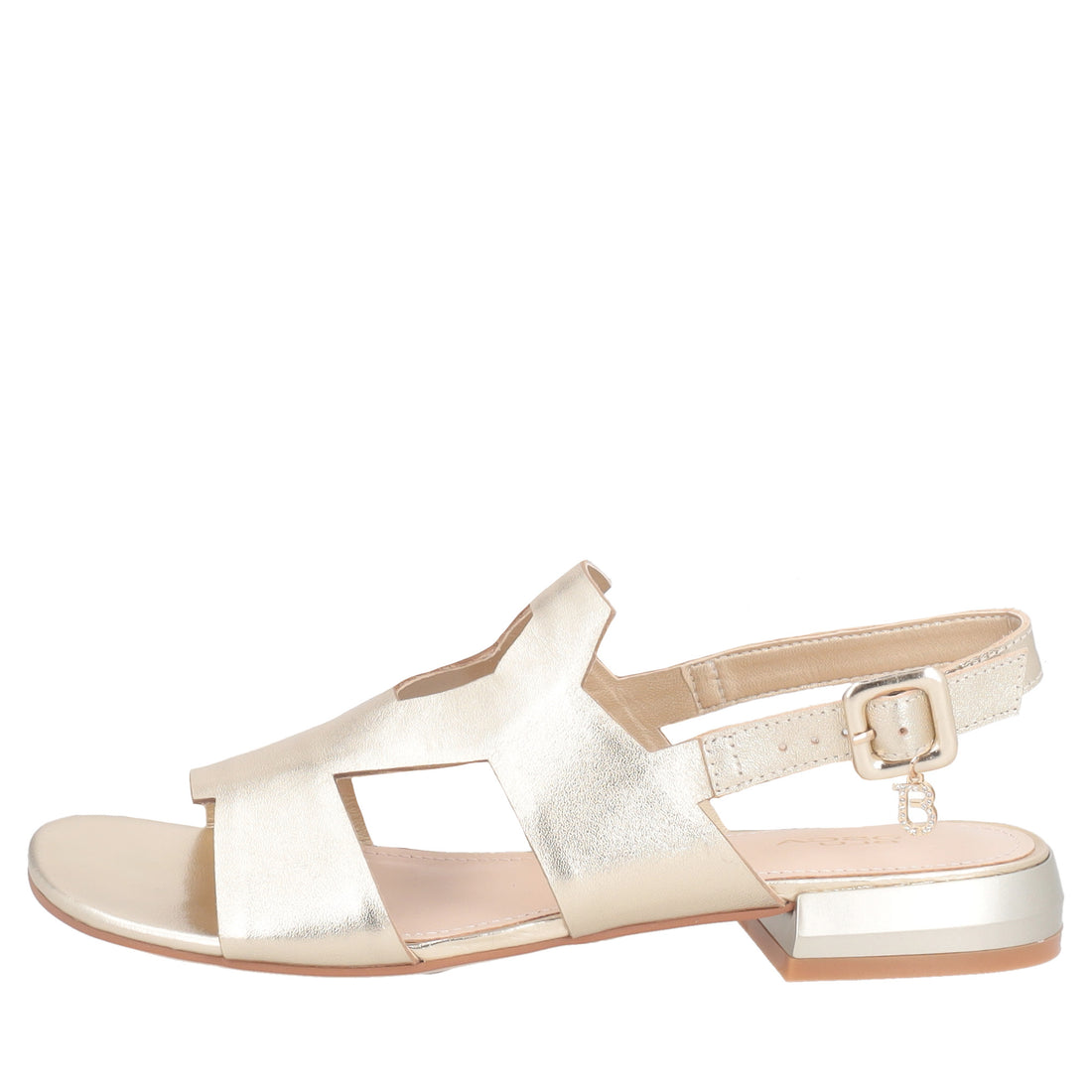 Kyoto flat leather sandal with gold strap