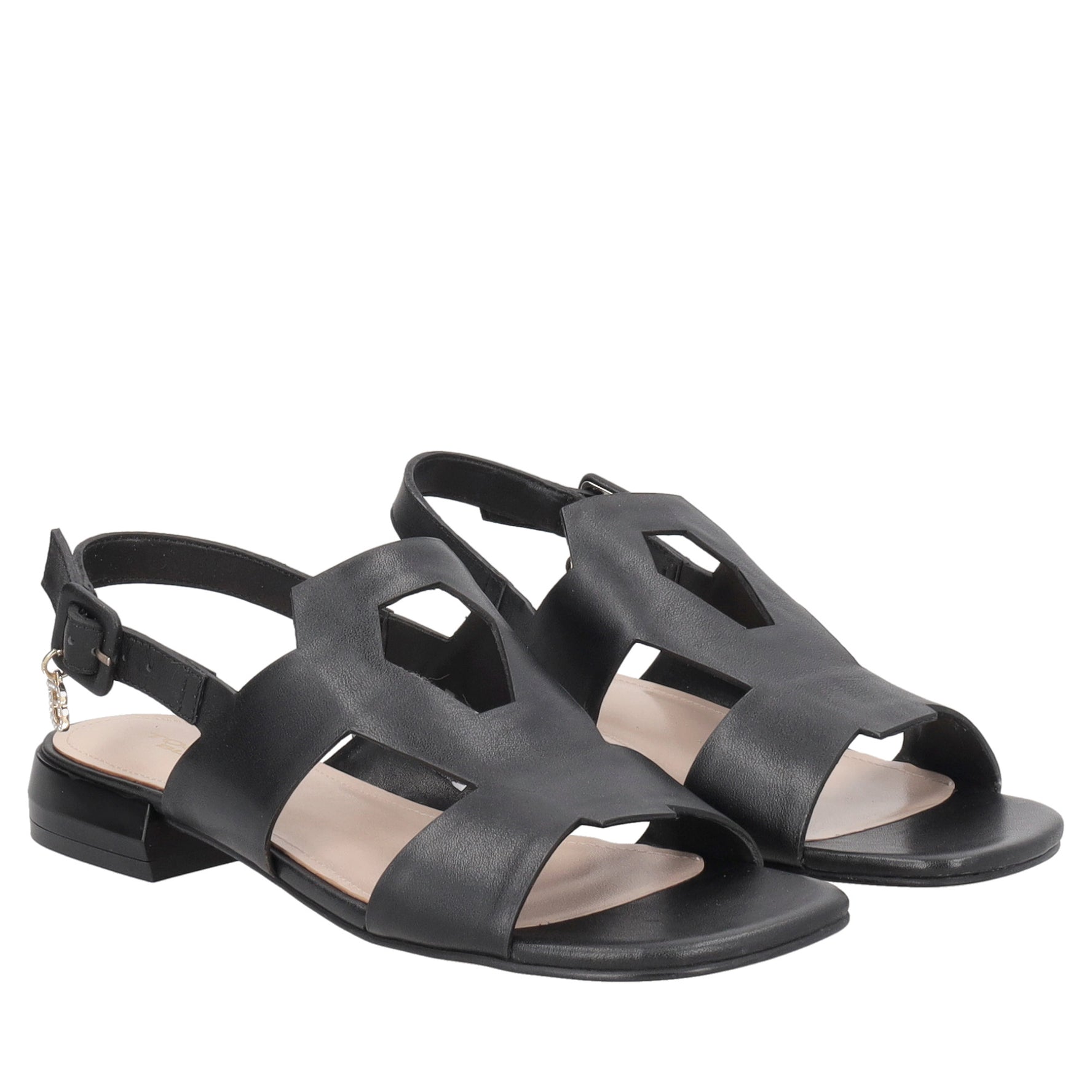 Kyoto flat leather sandal with black strap