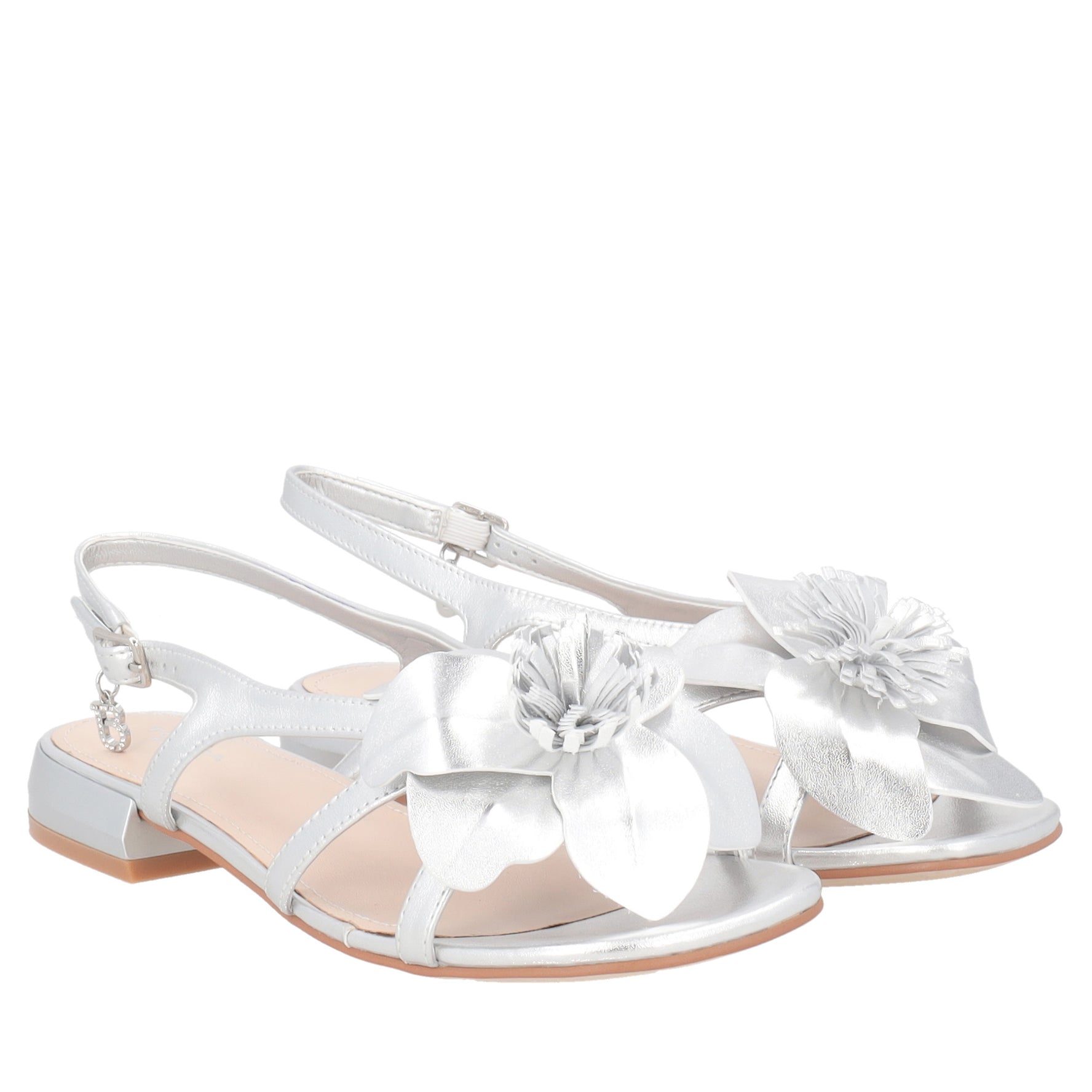 Kyoto flat leather sandal with silver grain