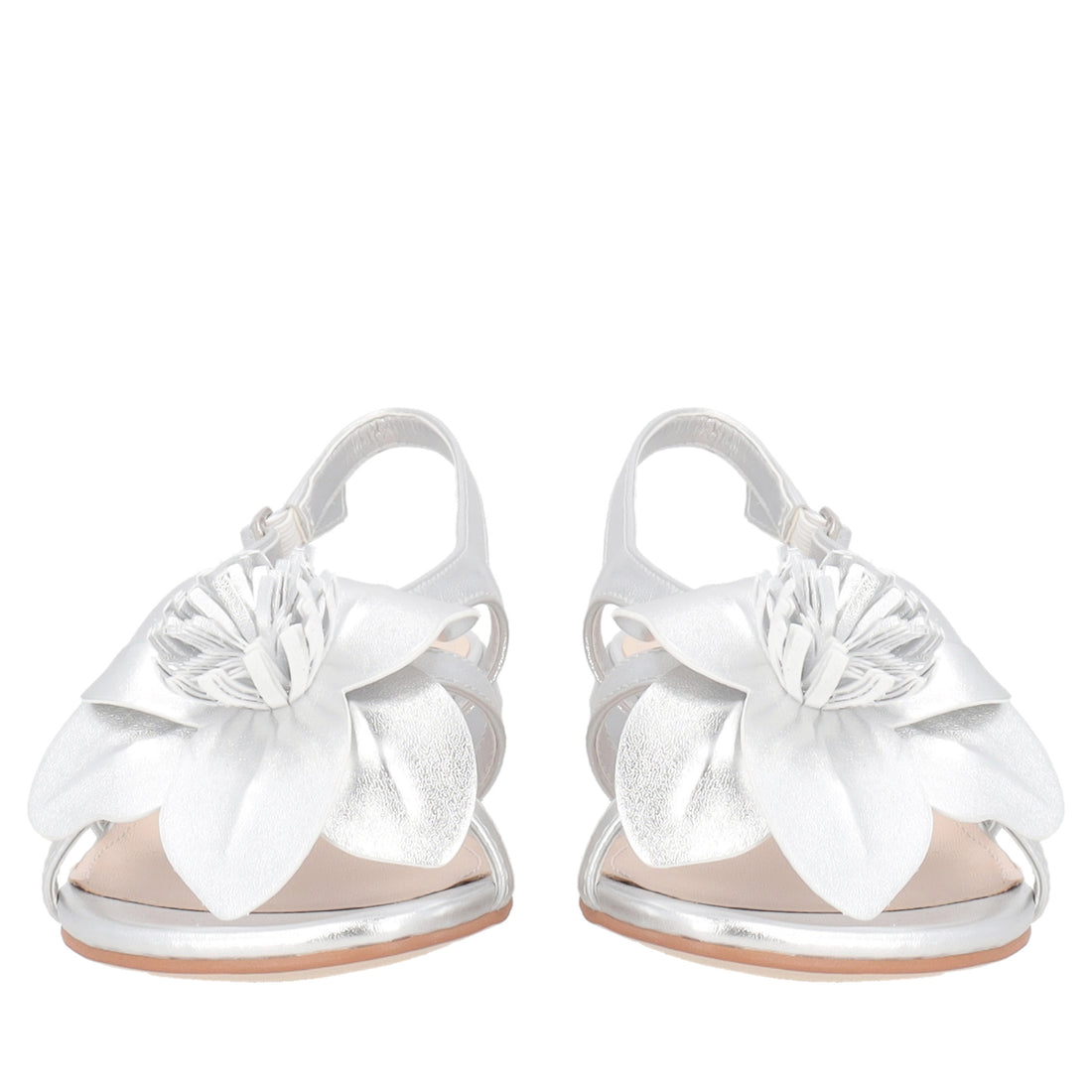 Sandalo basso Kyoto in pelle con fiore colore argento
