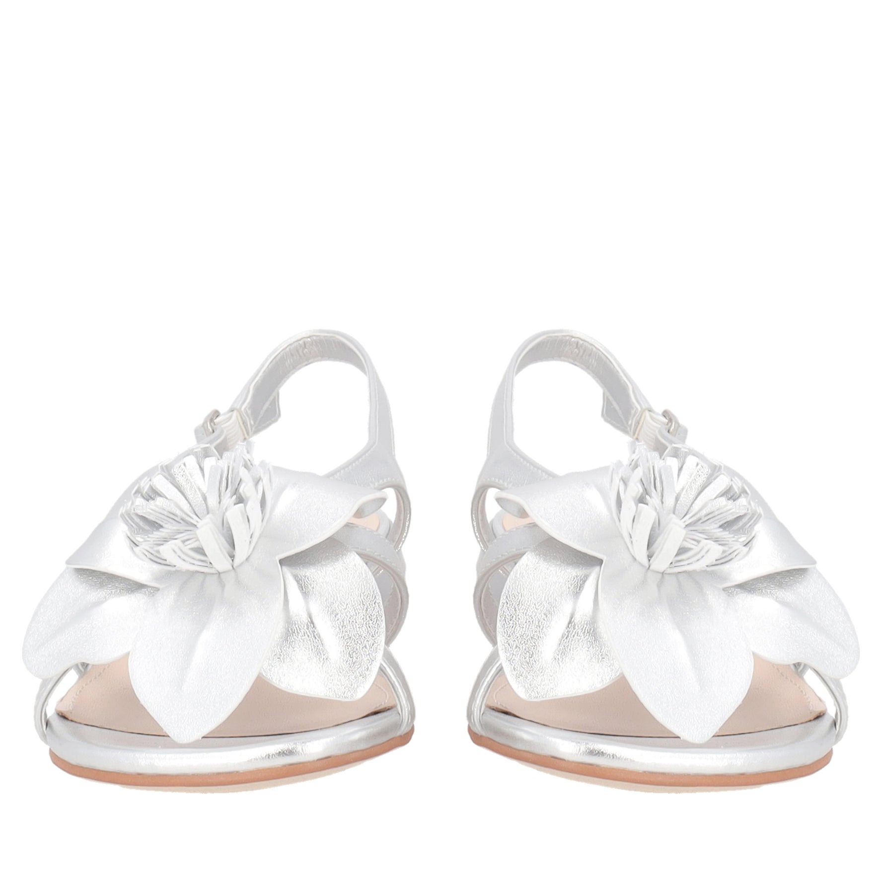 Kyoto flat leather sandal with silver grain