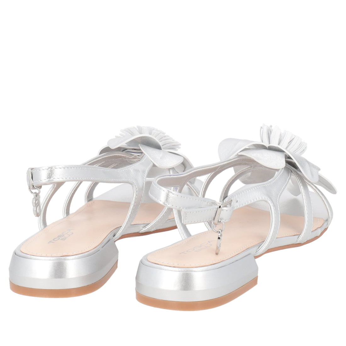 Sandalo basso Kyoto in pelle con fiore colore argento