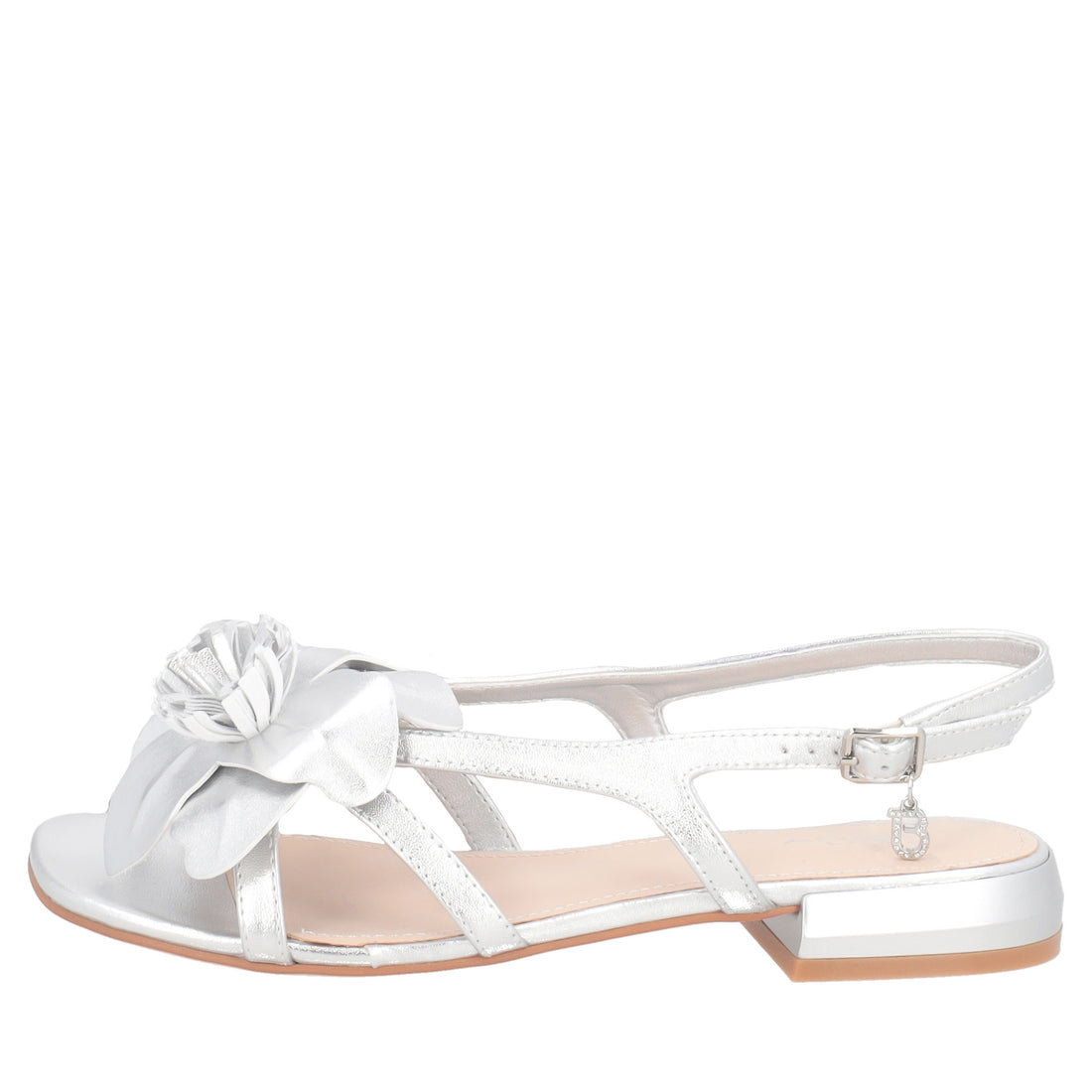 Sandalo basso Kyoto in pelle con fiore colore argento