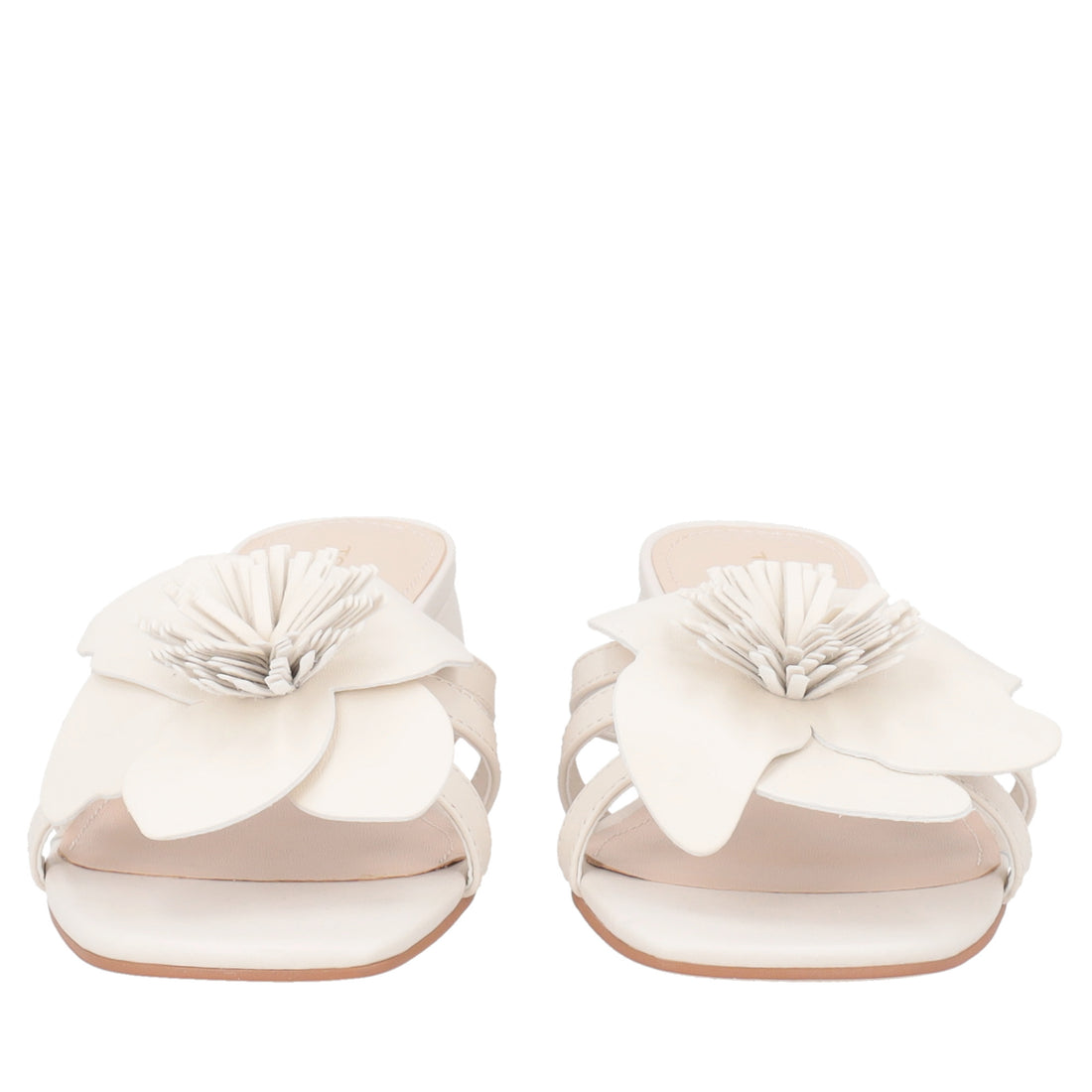 Sandalo flat Lisbona in pelle con accessorio colore avorio