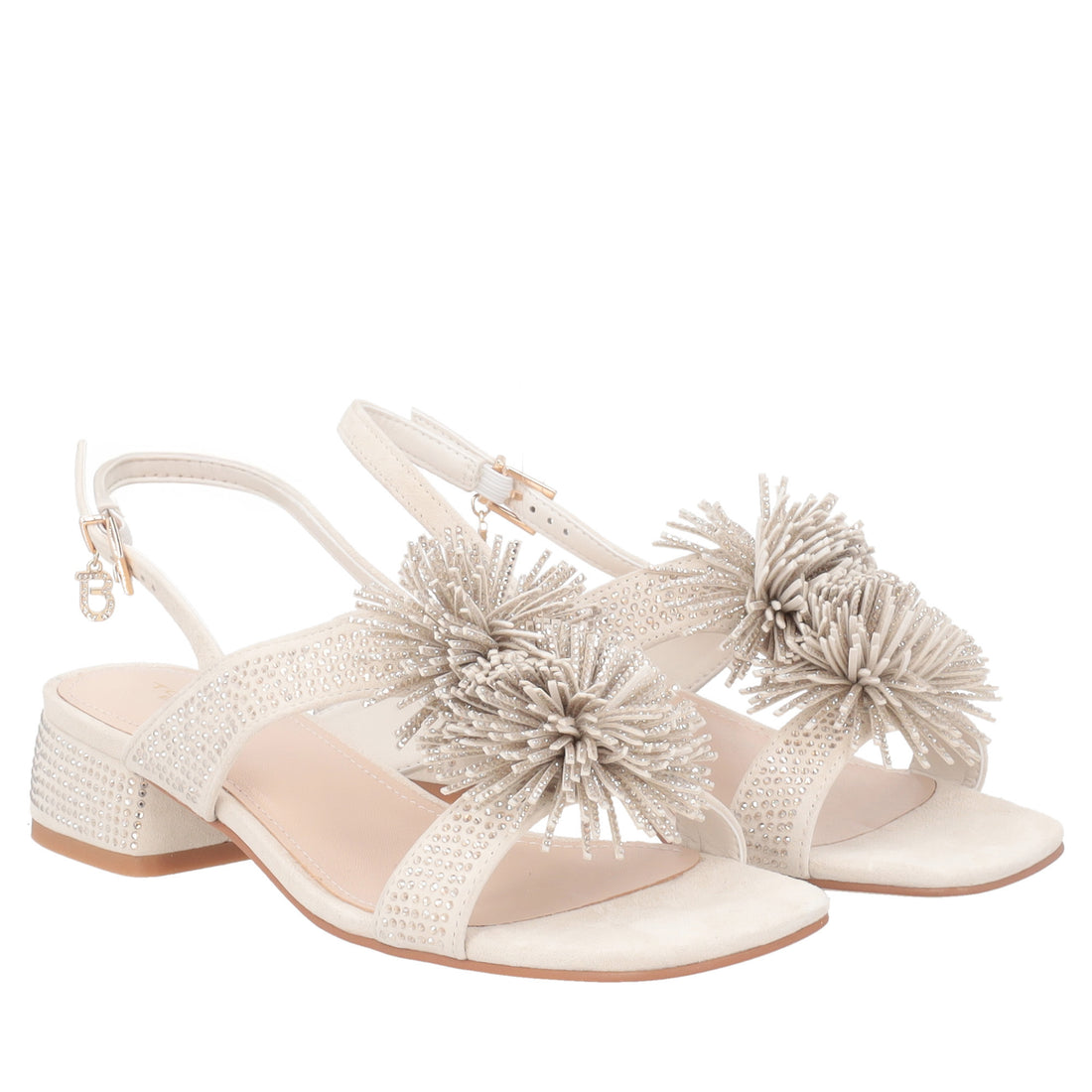 Sandalo Lisbona in pelle scamosciata con strass colore avorio