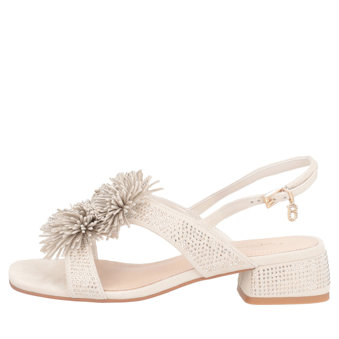 Sandalo Lisbona in pelle scamosciata con strass colore avorio