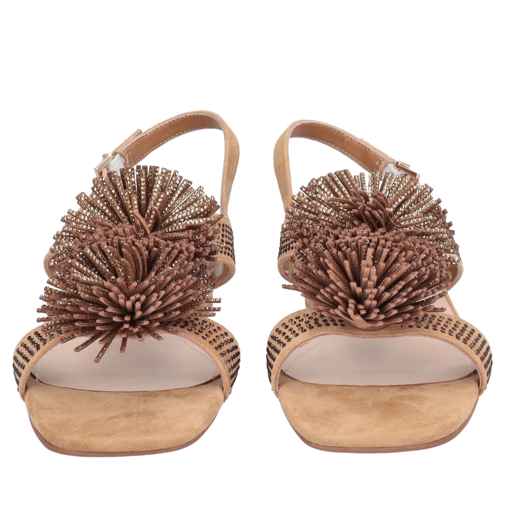 Lisbon suede sandal with tan-colored rhinestones