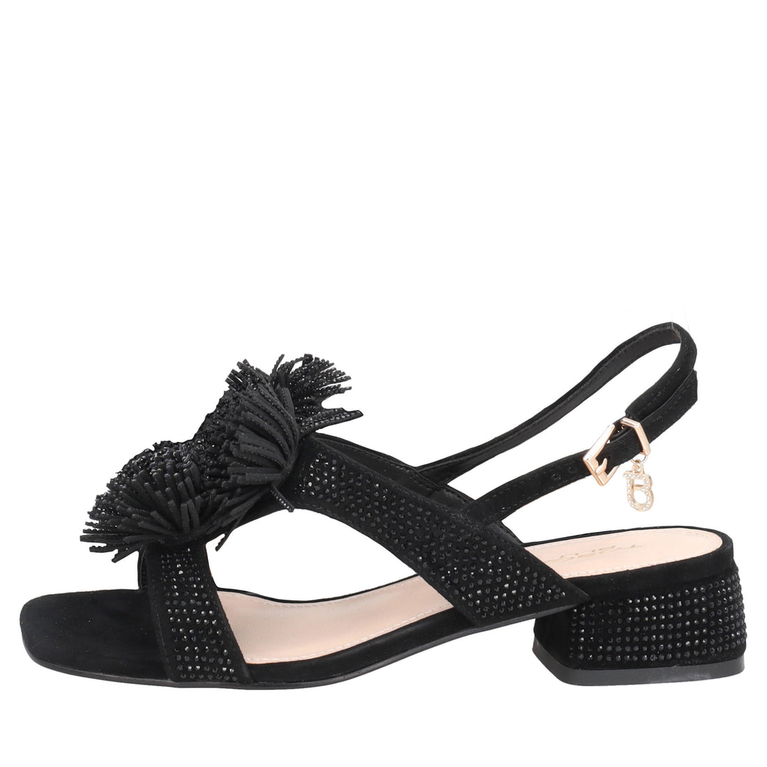 Lisbon sandal in suede with black rhinestones