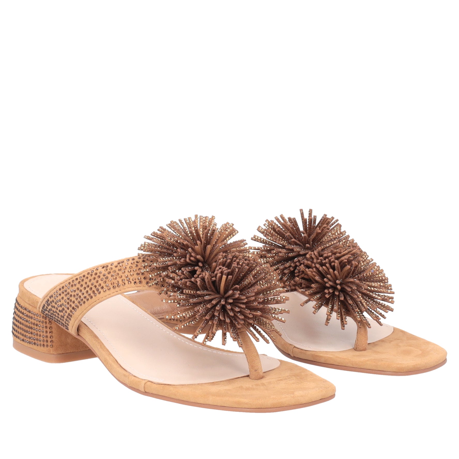 Lisbon flip-flops with heel and tan rhinestones