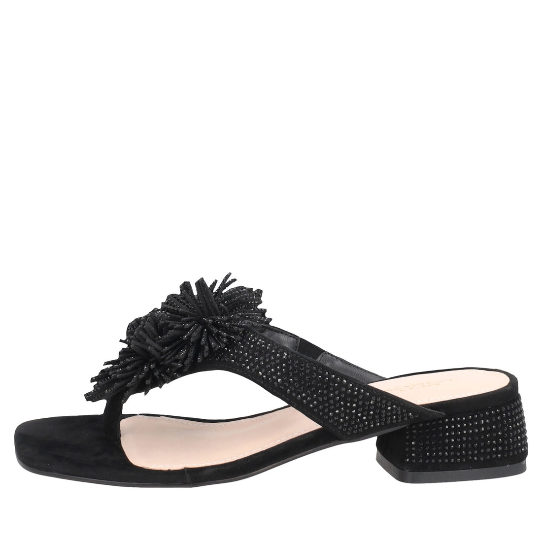 Infradito Lisbona con tacco e strass colore nero