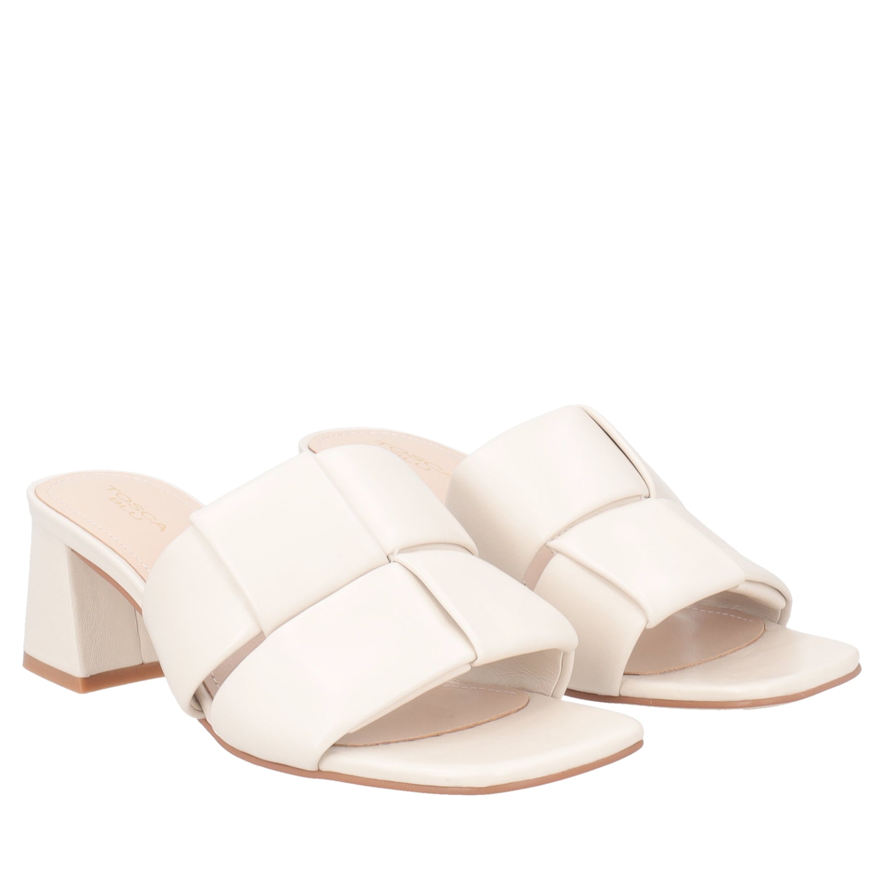 Malindi sandal with heel and weave ivory color