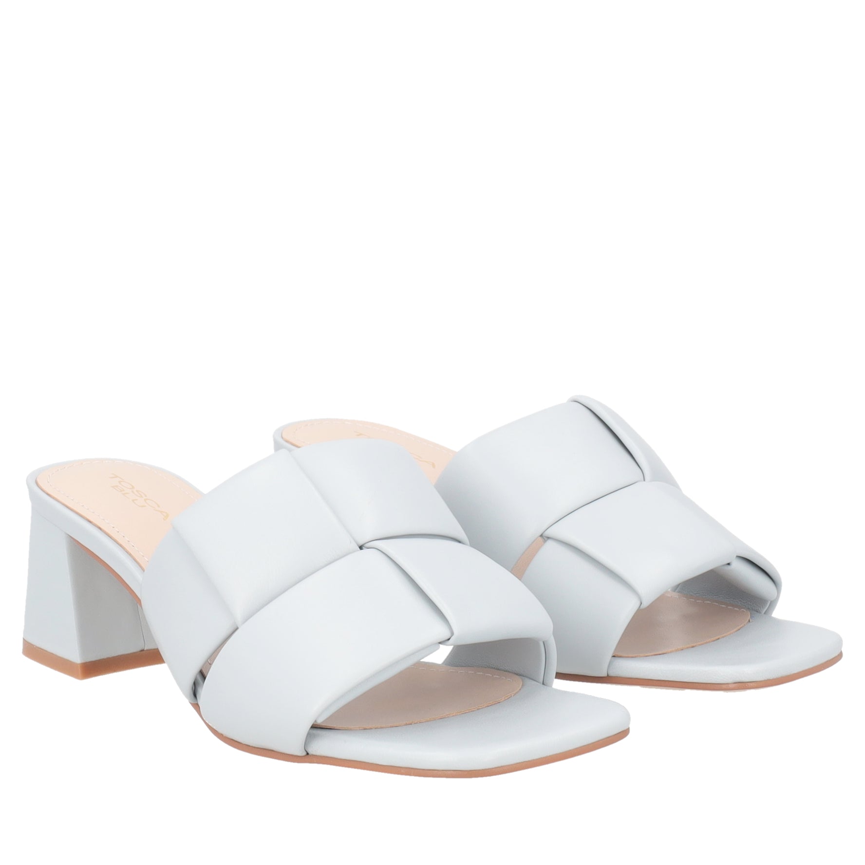 Malindi sandal with heel and weave in light blue color