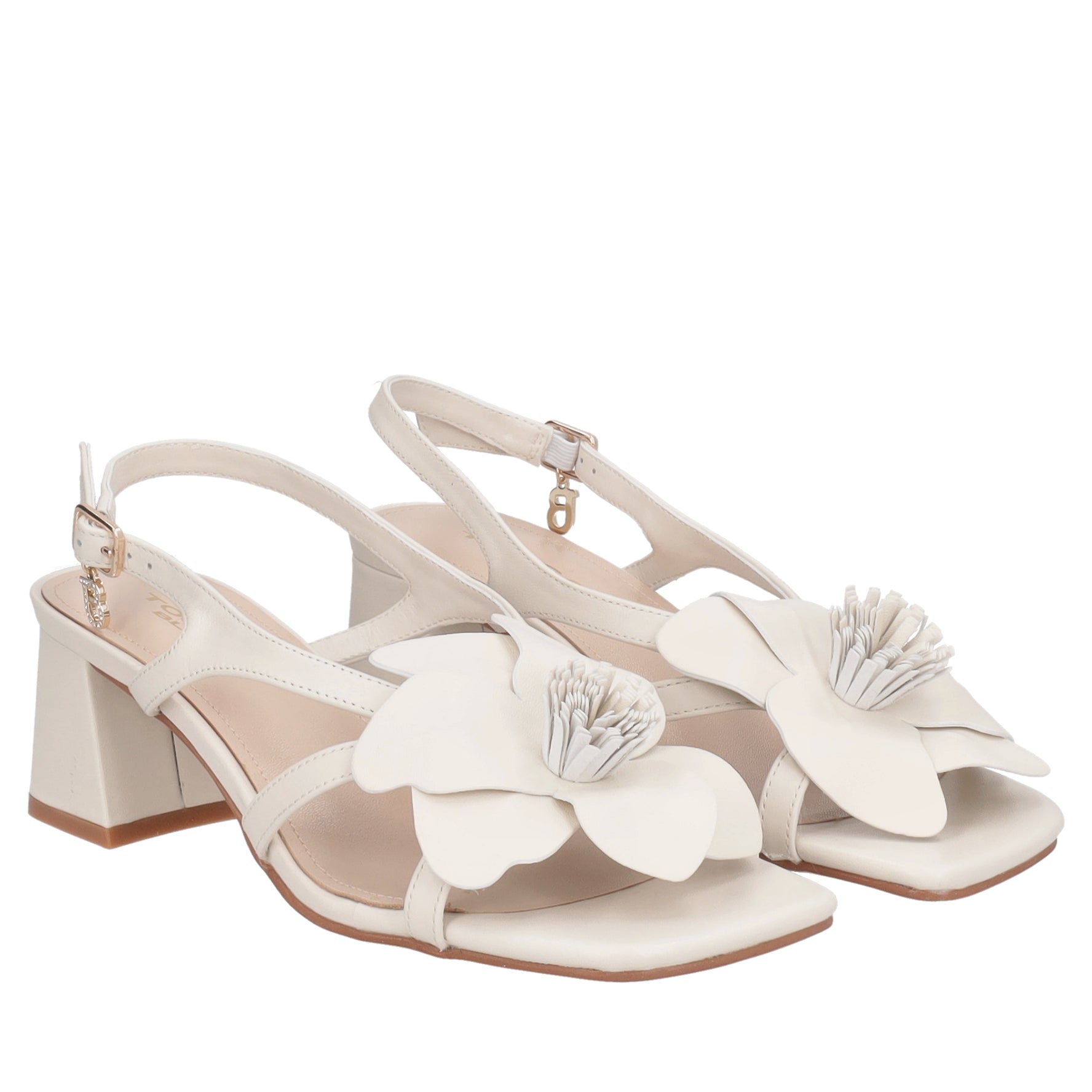 Sandalo da cerimonia Malindi in pelle con fiore colore avorio