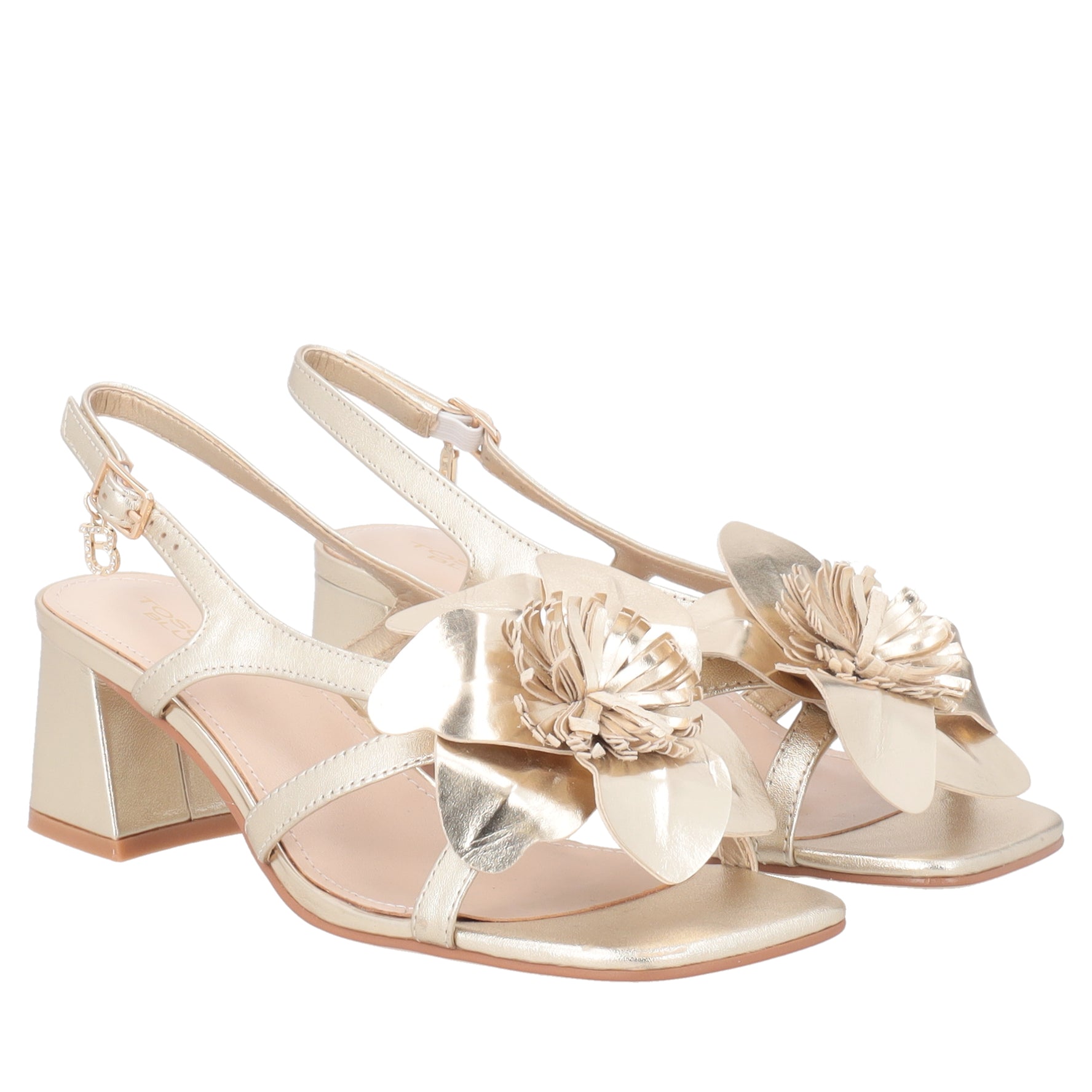 Sandalo da cerimonia Malindi in pelle con fiore colore oro