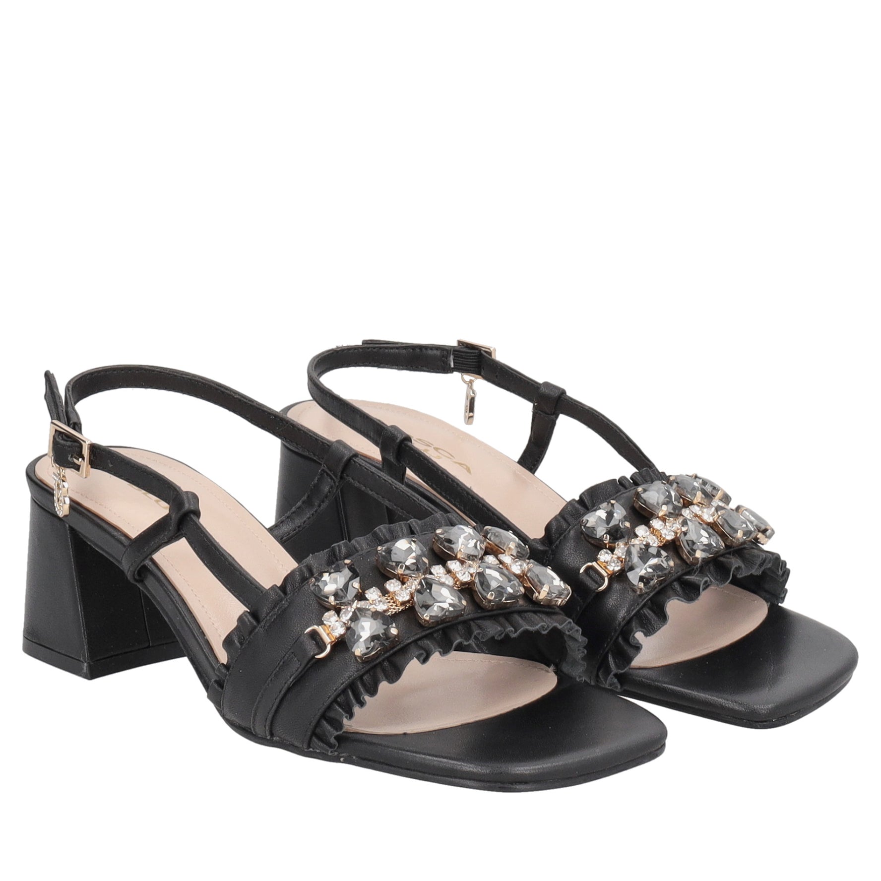 Elegant Malindi sandal with black jewel accessory