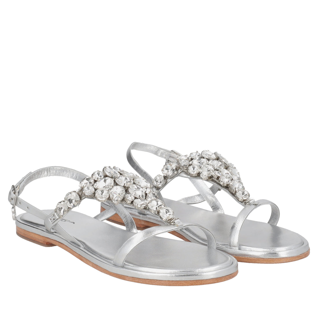 Marrakech jewel sandal in silver-colored leather
