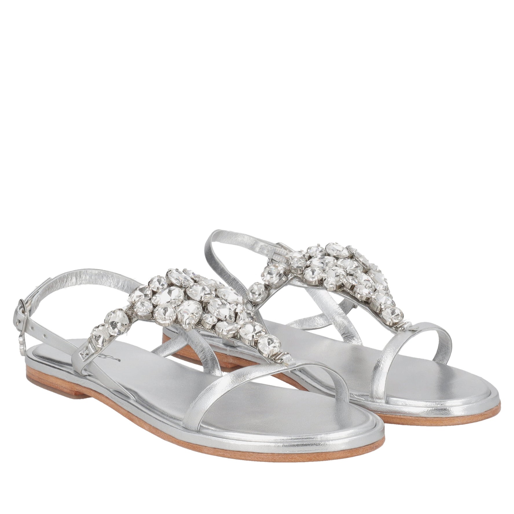 Marrakech jewel sandal in silver-colored leather