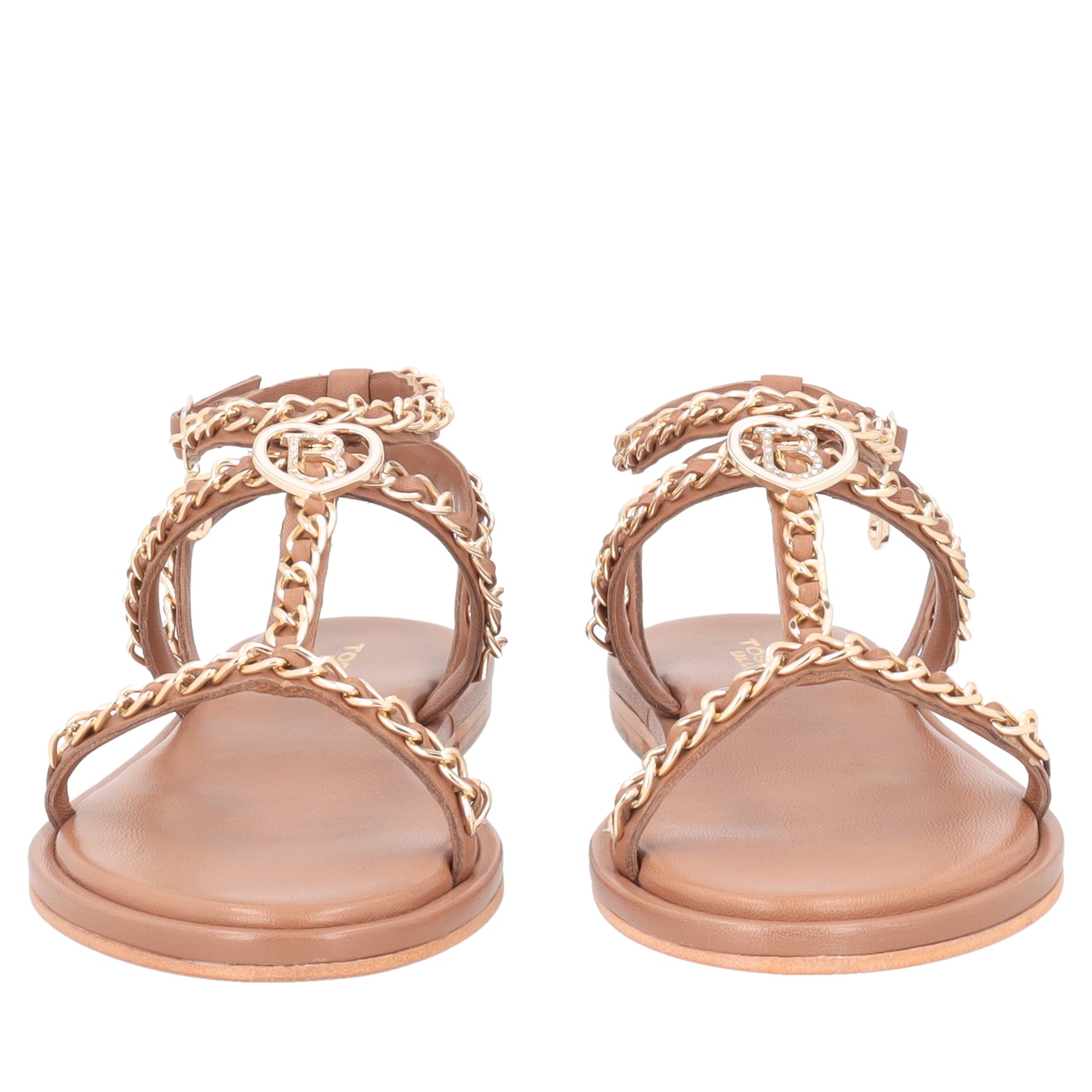 Marrakech leather sandal with biscuit-colored chains