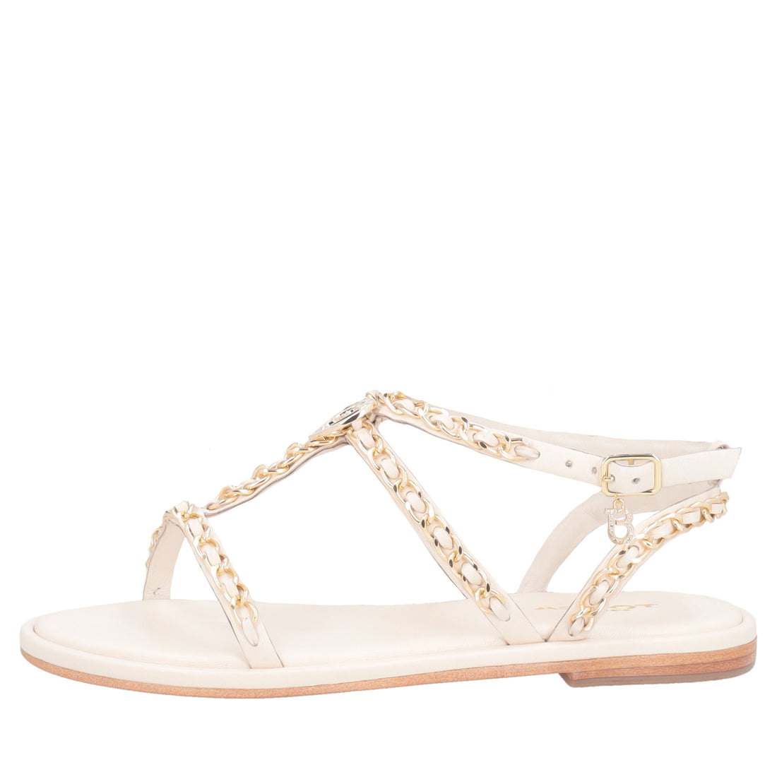 Sandalo Marrakech in pelle con catene colore avorio