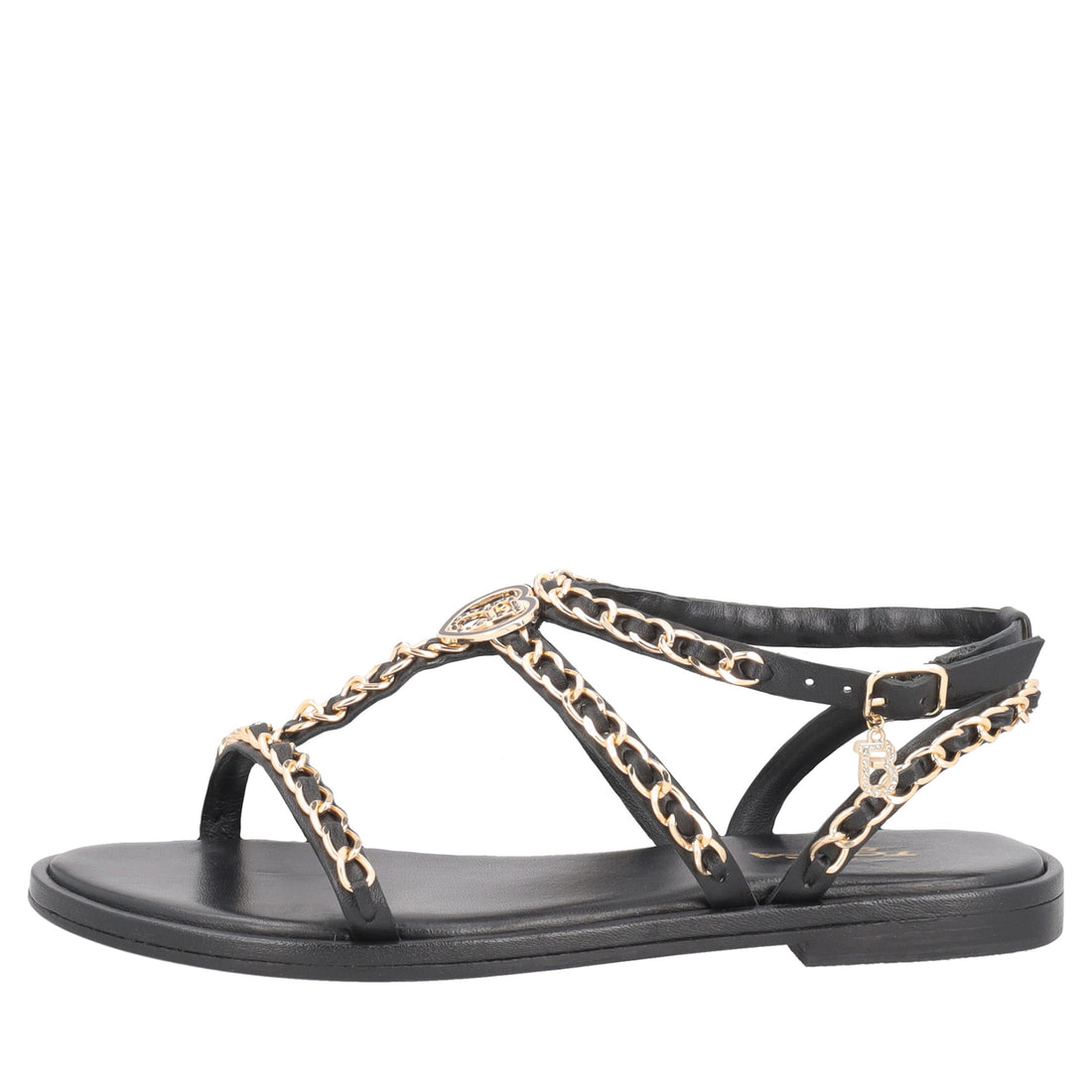 Sandalo Marrakech in pelle con catene colore nero
