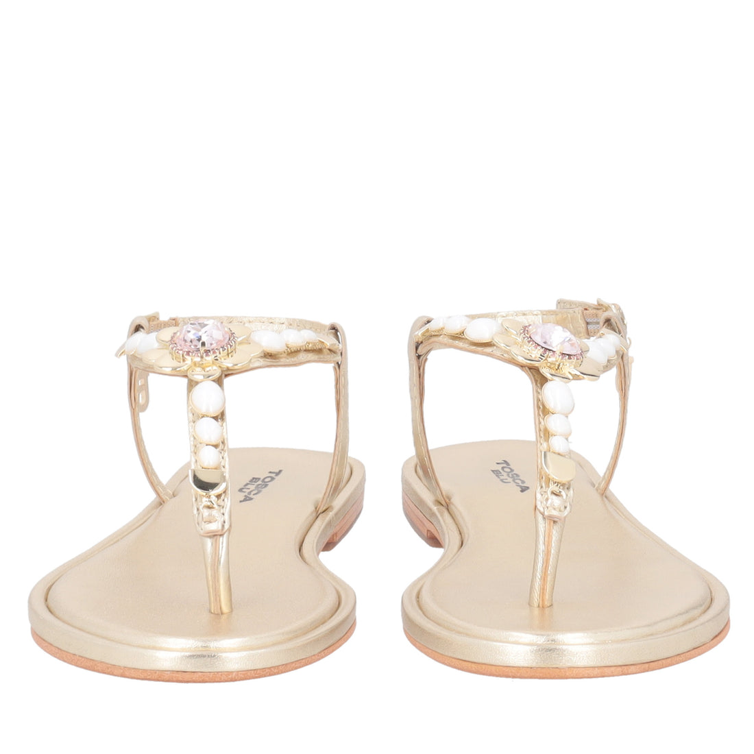 Marrakech thong sandal with flower and gold-colored stones