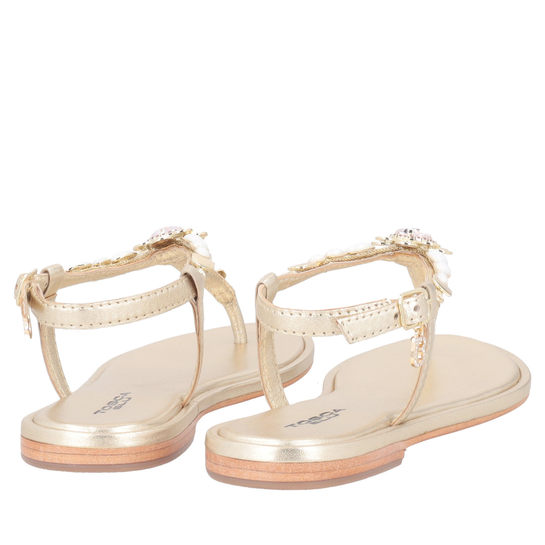 Marrakech thong sandal with flower and gold-colored stones