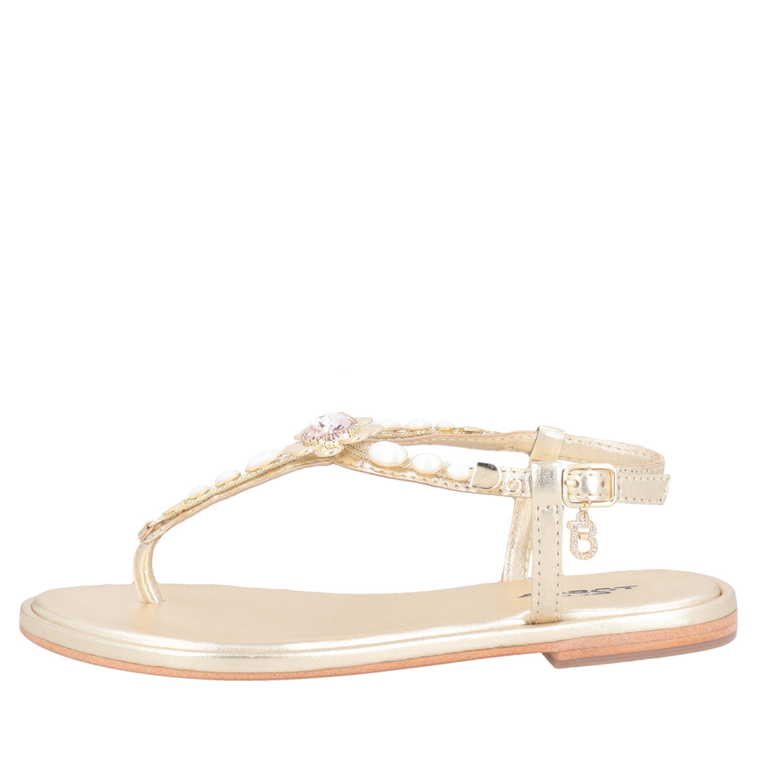 Marrakech thong sandal with flower and gold-colored stones