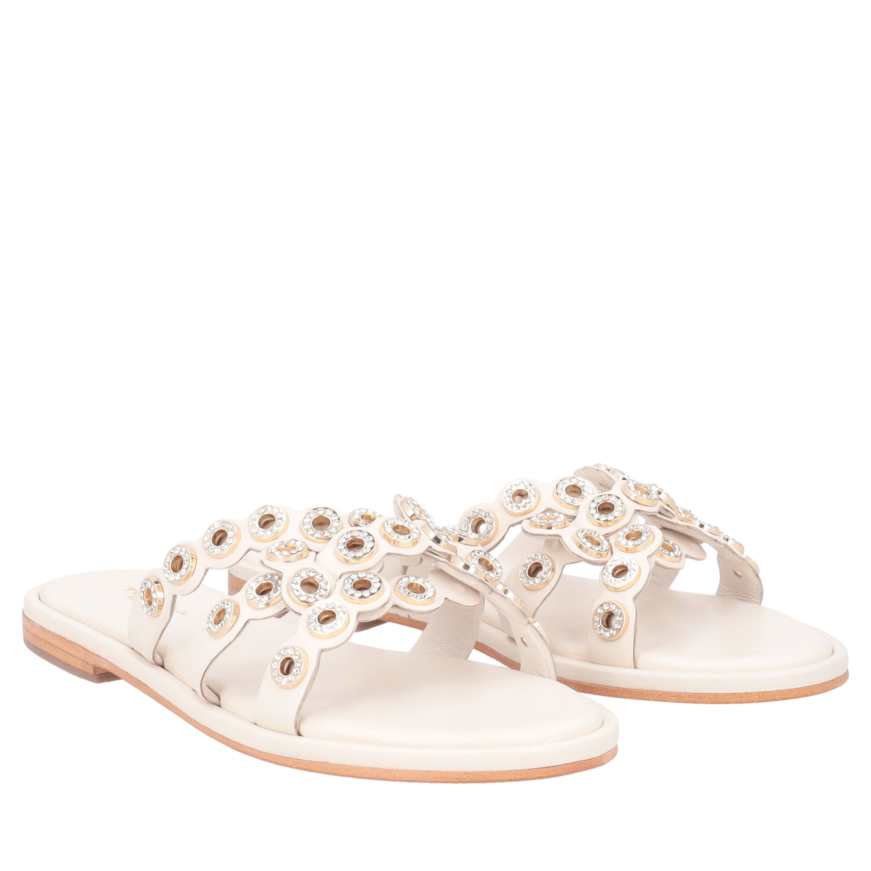 Marrakech flat sandal in leather with ivory sails