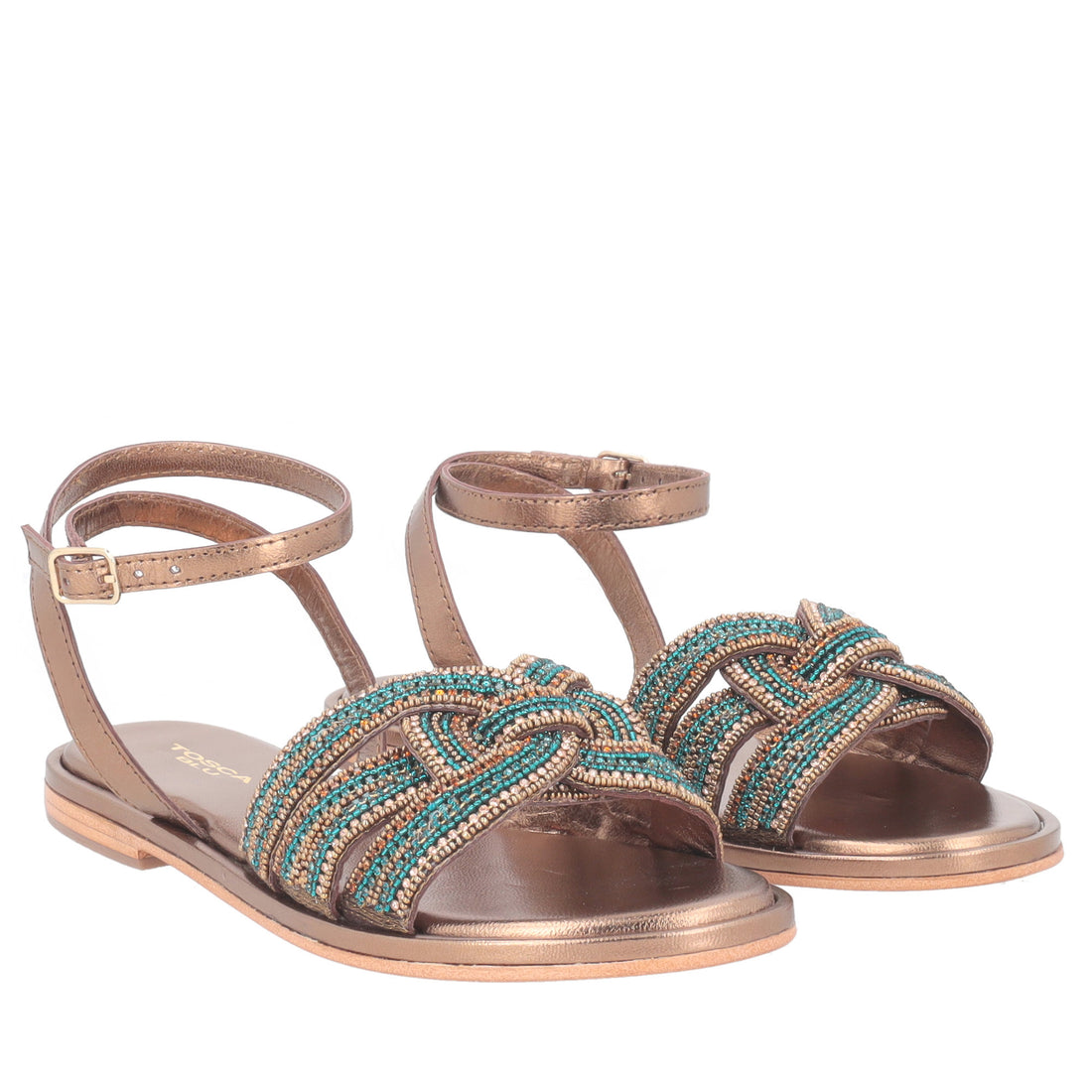 Marrakech sandal with beads color light blue/leather