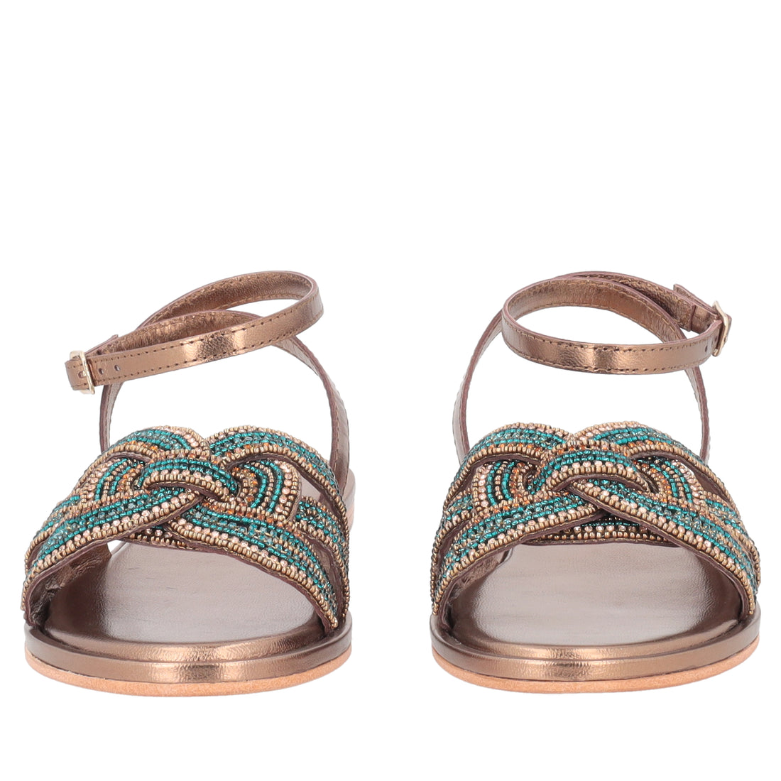 Marrakech sandal with beads color light blue/leather