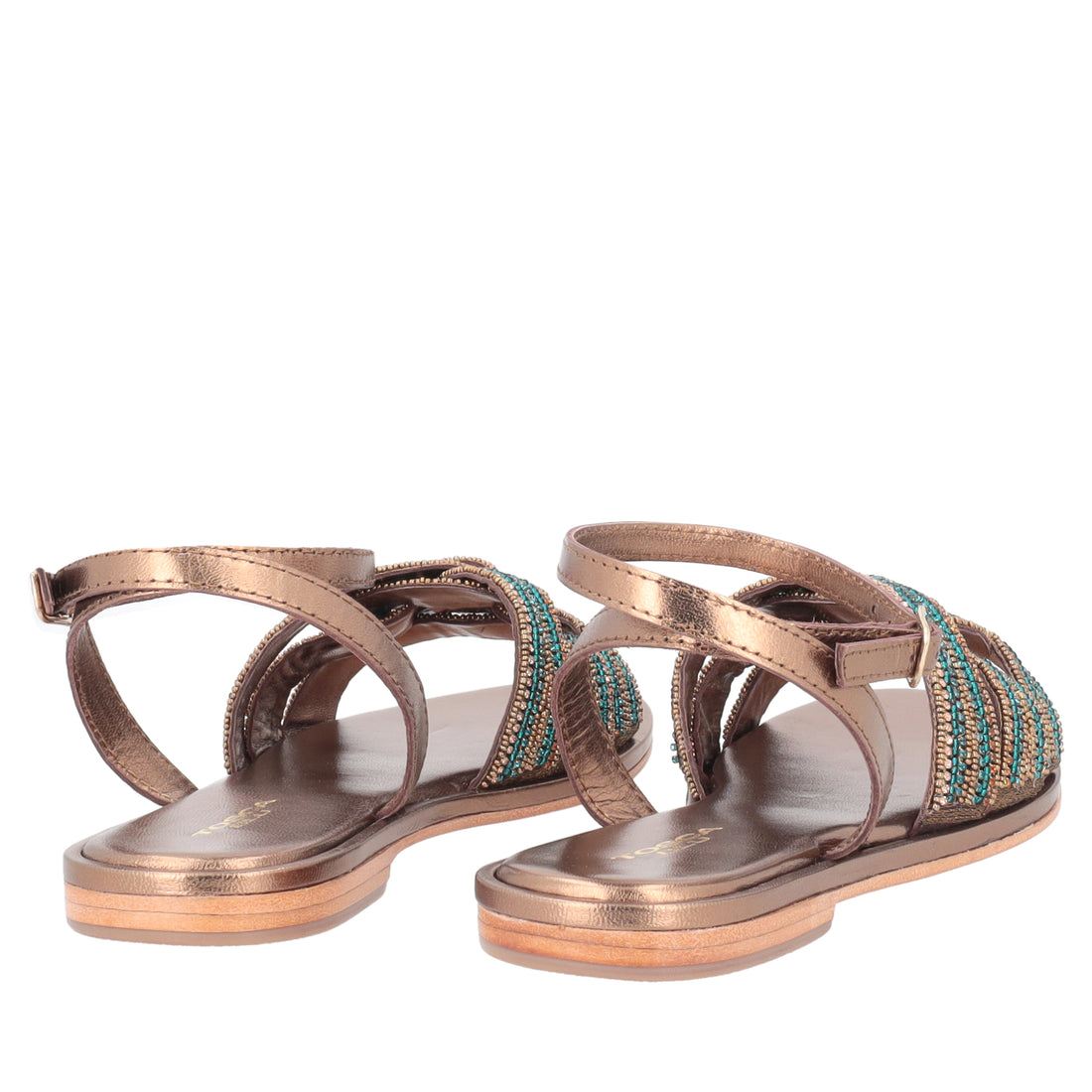 Marrakech sandal with beads color light blue/leather