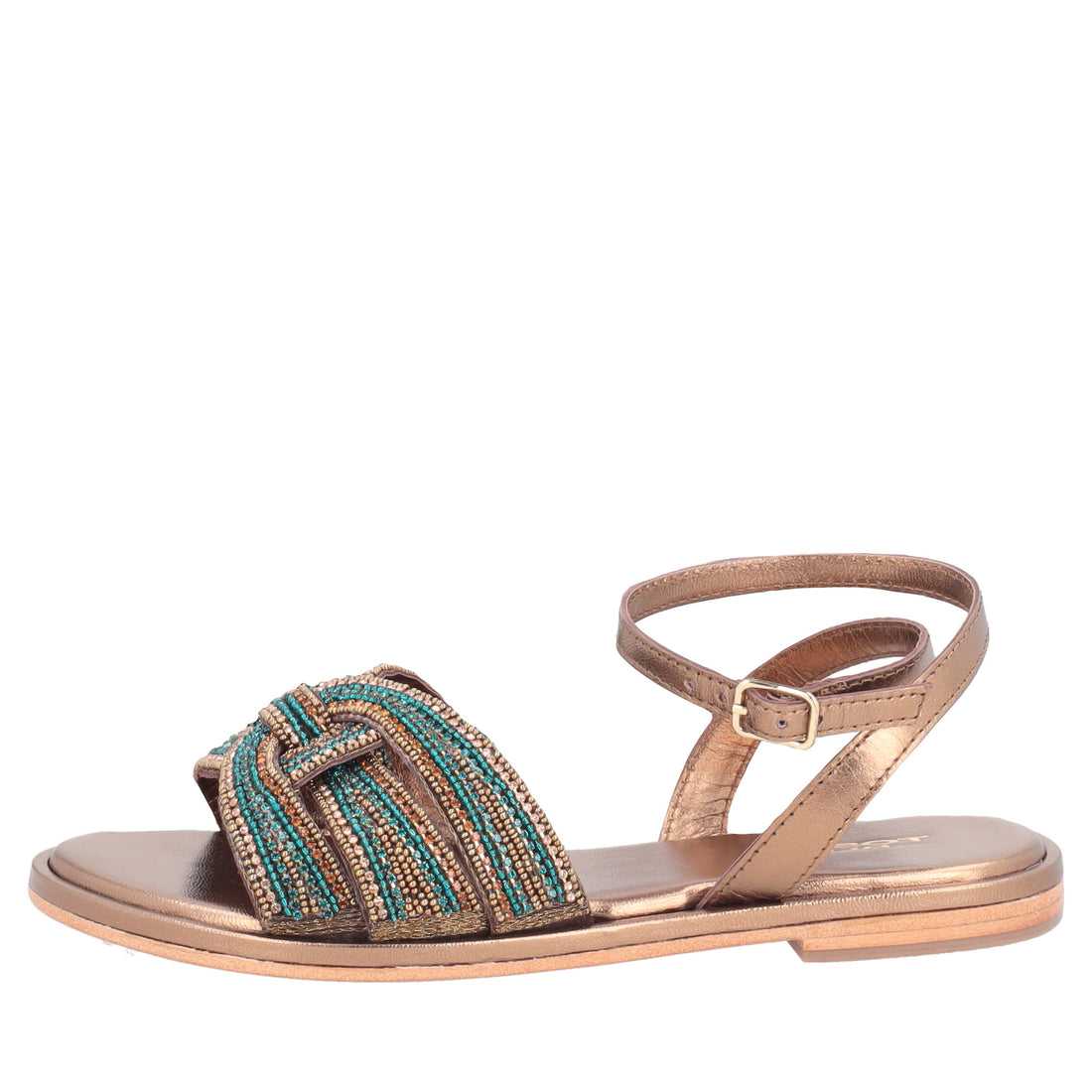 Marrakech sandal with beads color light blue/leather