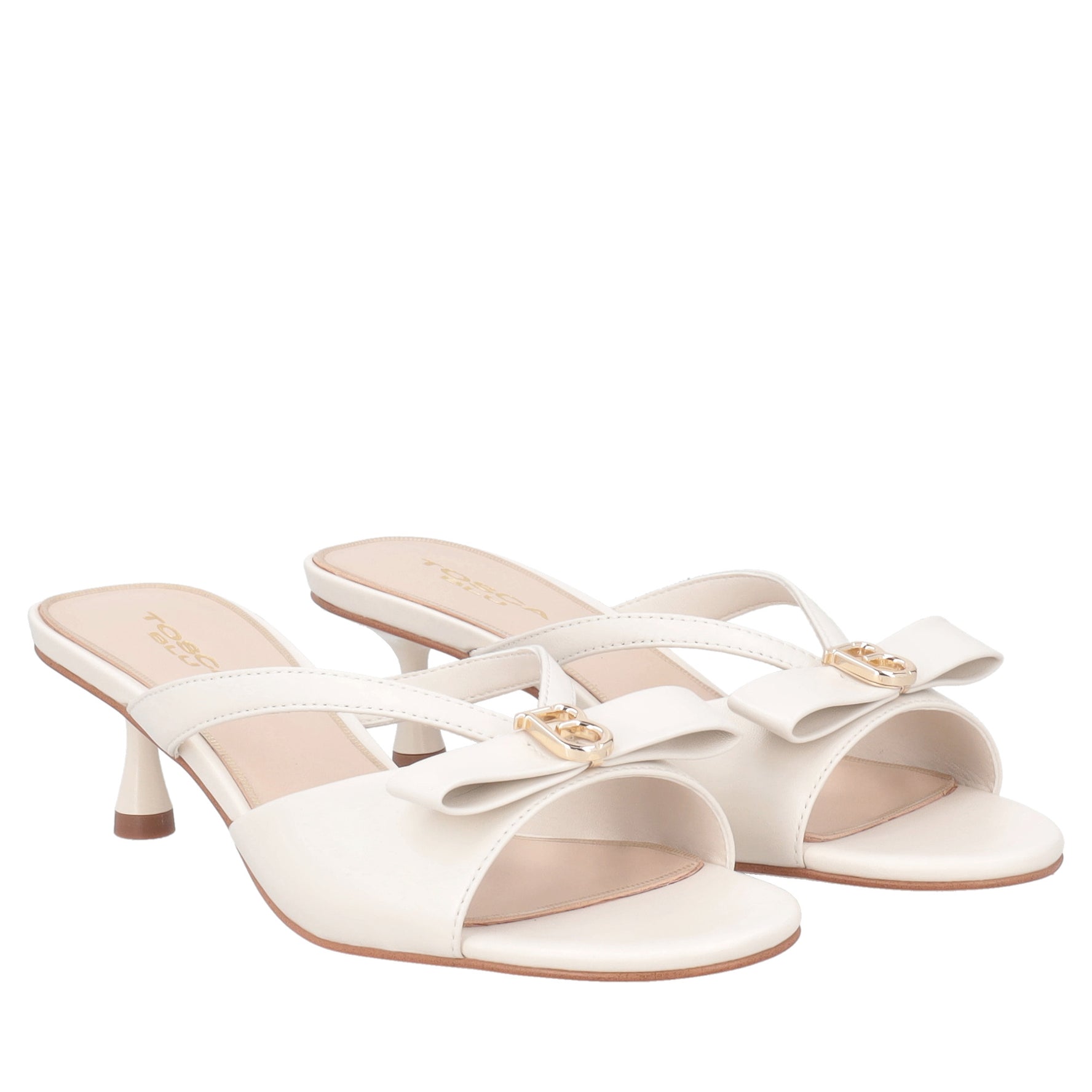 Elegant Nice leather mule with ivory logo