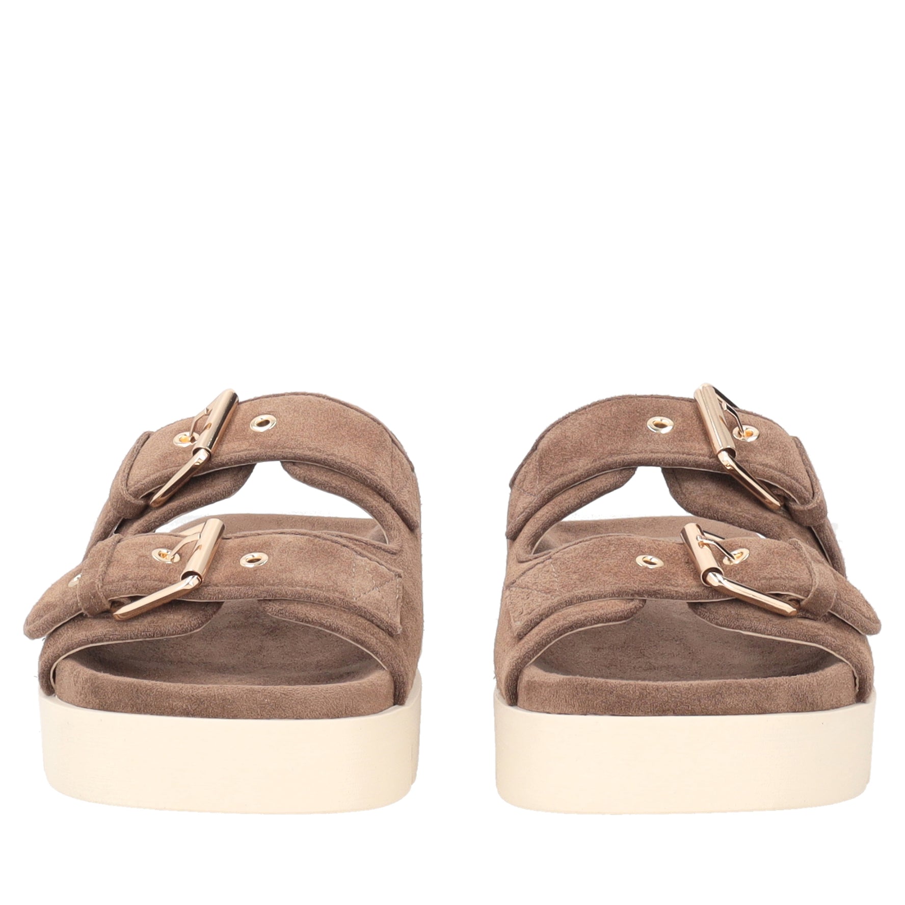 Seychelles suede sandal with dark brown buckles
