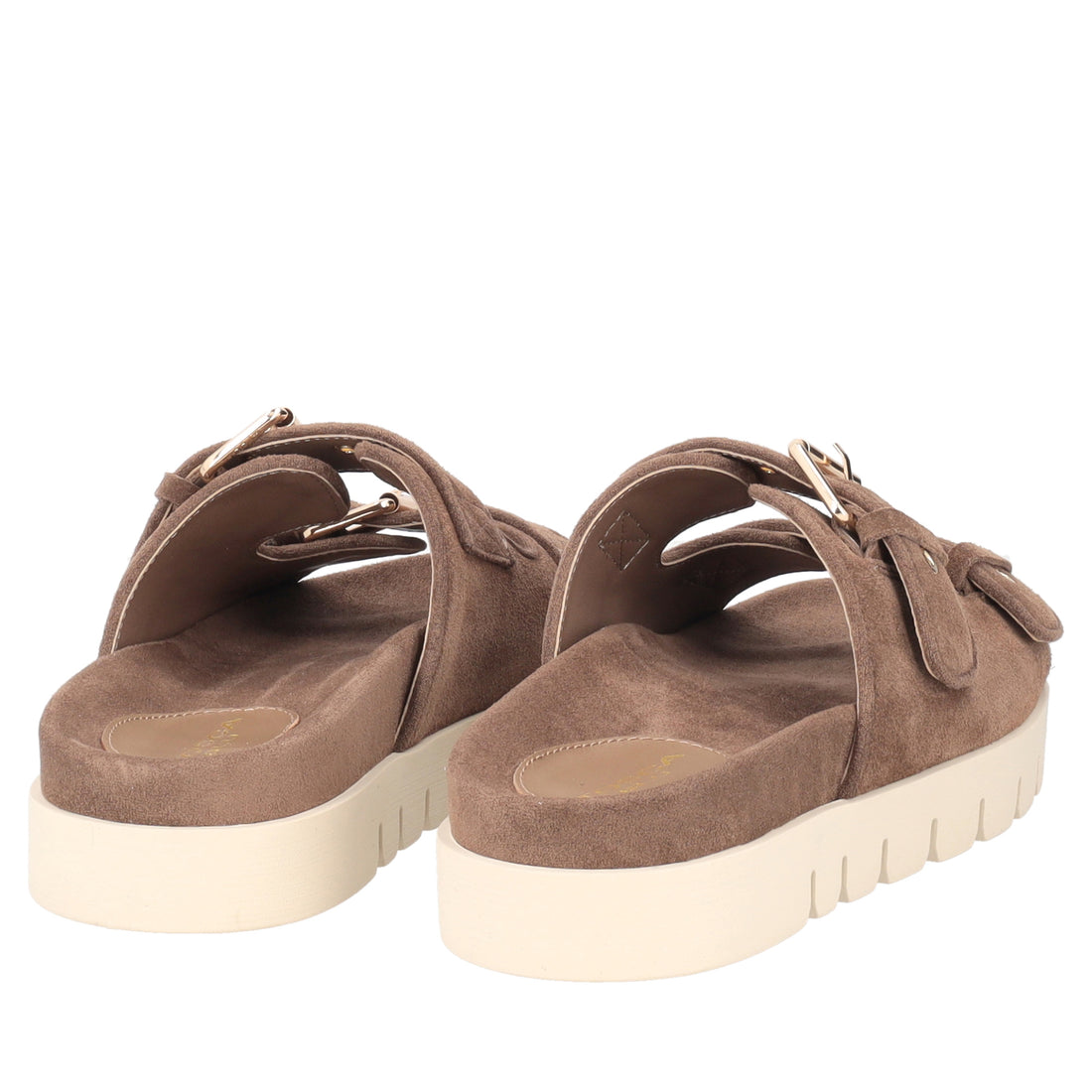 Seychelles suede sandal with dark brown buckles