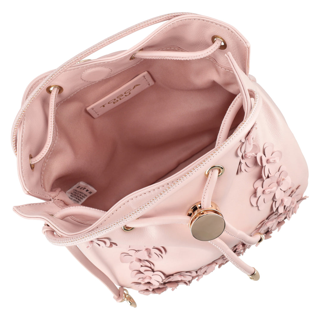Secchiello in pelle con fiori Venice colore cipria