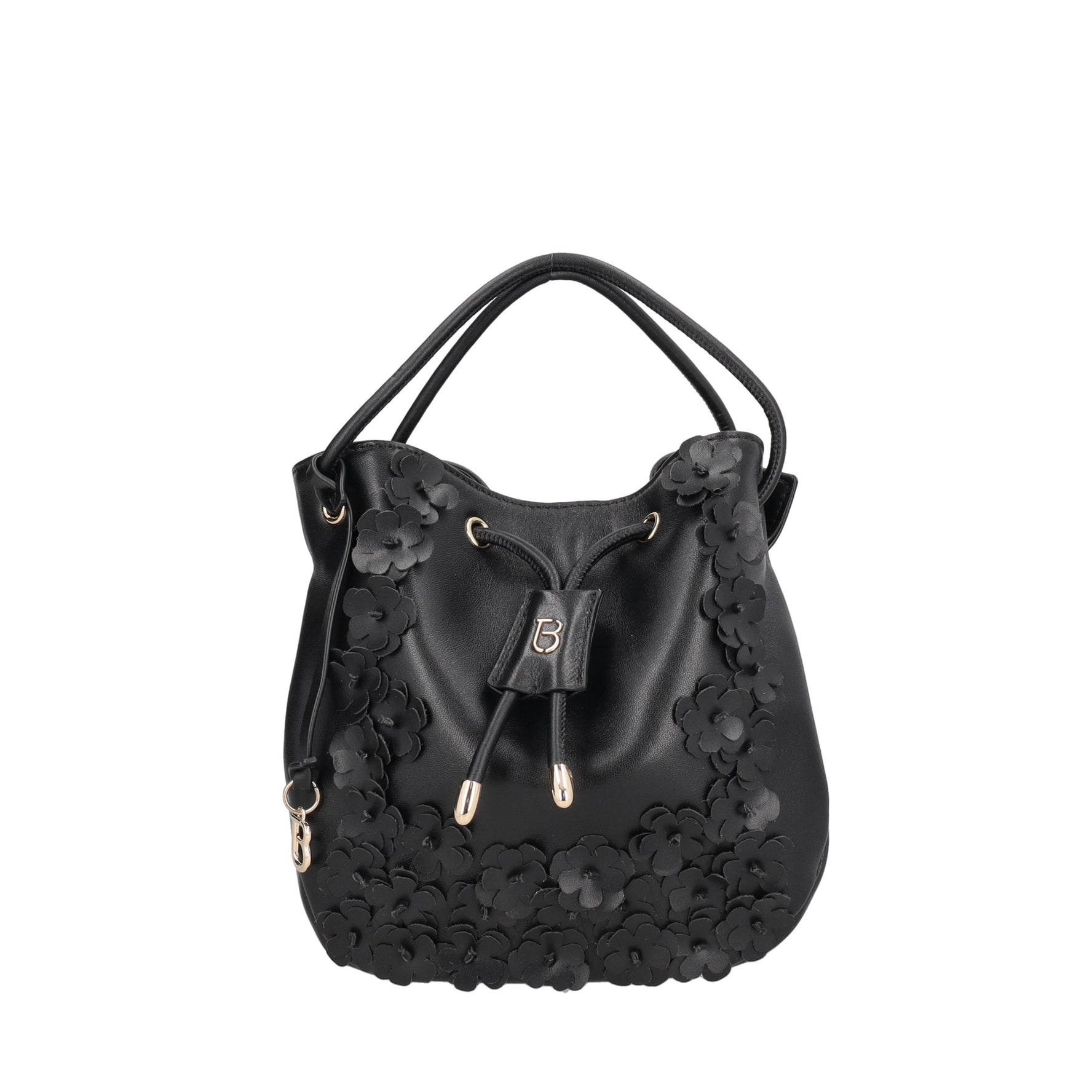 Secchiello in pelle con fiori Venice colore nero