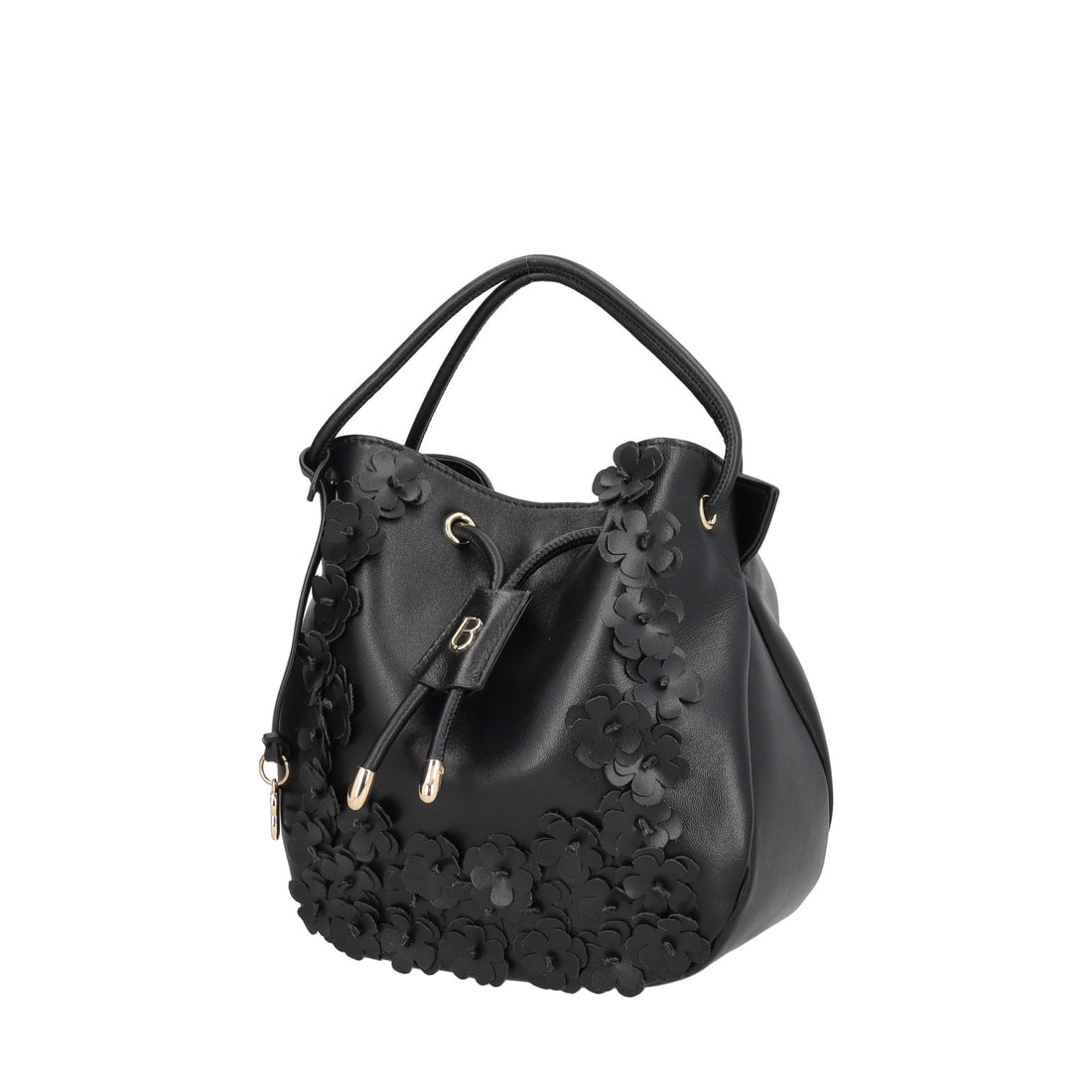 Secchiello in pelle con fiori Venice colore nero