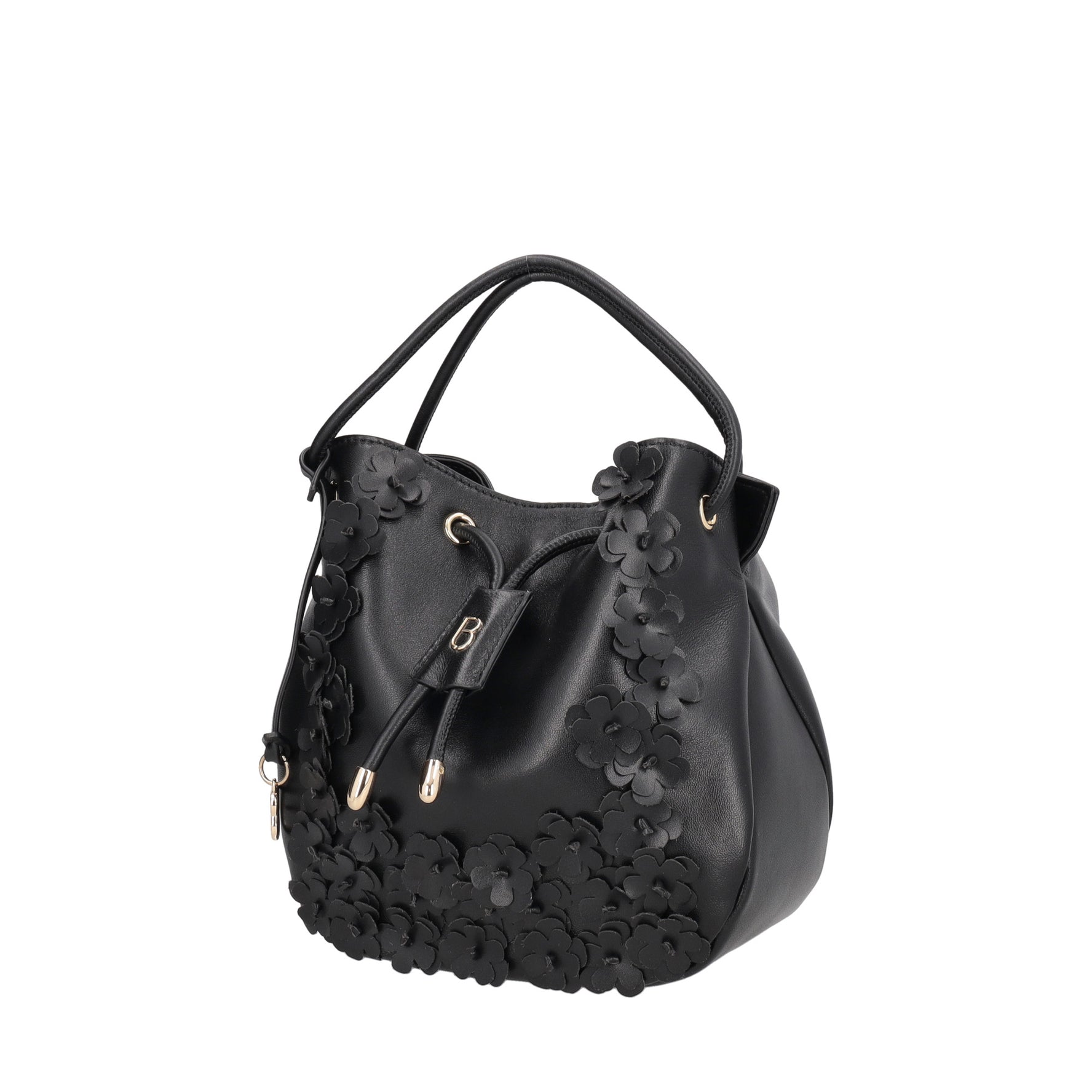 Secchiello in pelle con fiori Venice colore nero