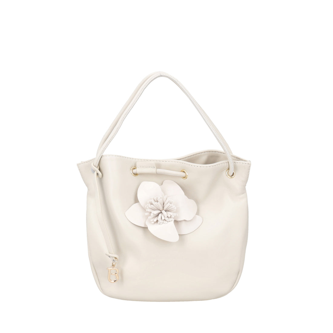 Borsa a mano in pelle con orchidea Venice colore avorio